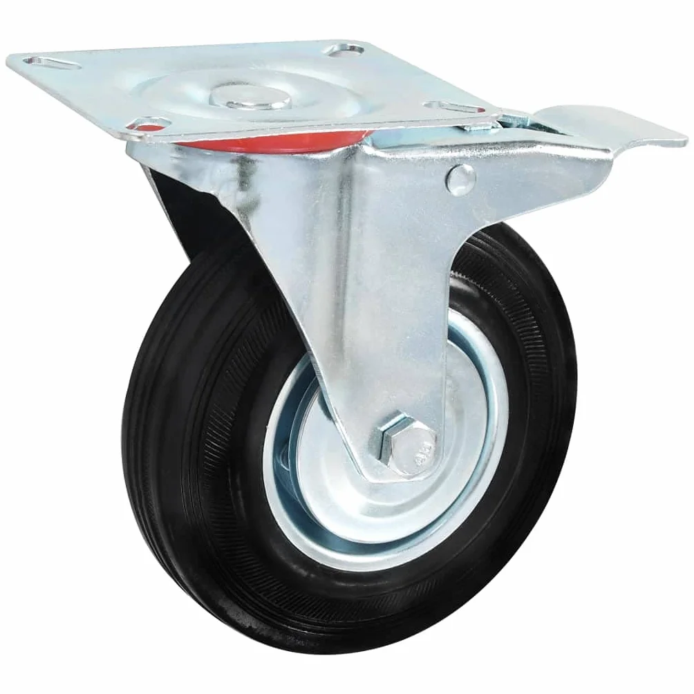 Gumowe kółka zestaw 4 szt. 125 mm z ramą cynkową 100 kg na rolkę, 2 kółka skrętne, podwójny hamulec 100 x 80 mm, do warsztatu, magazynu, wózka transportowego