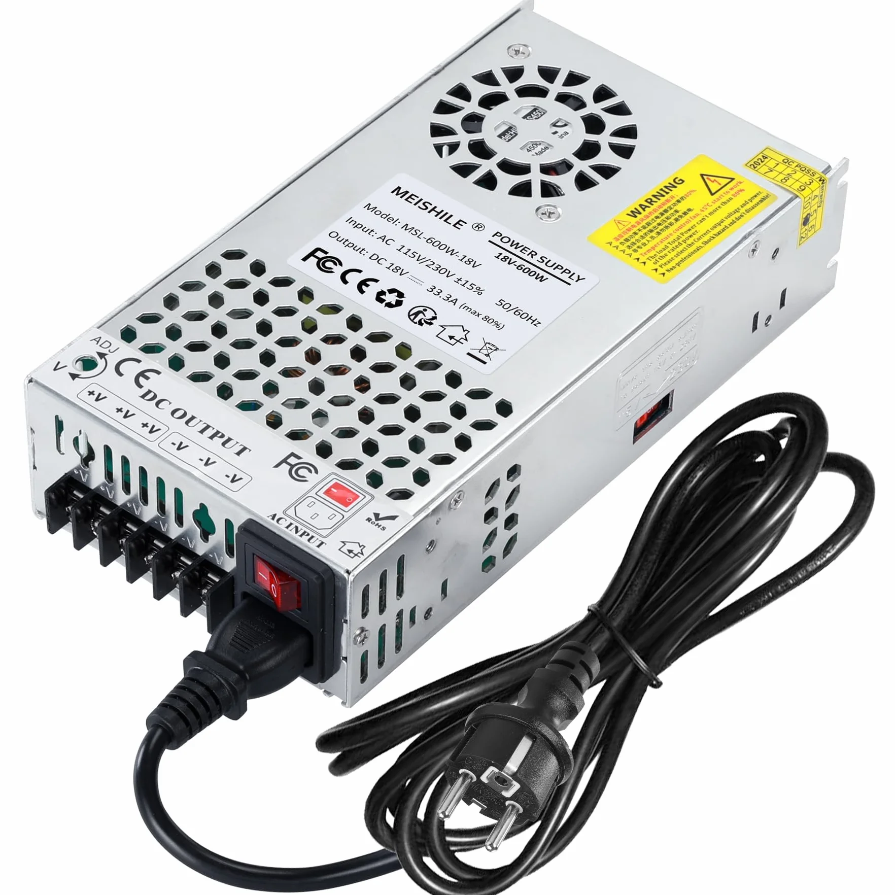 MEISHILE 18V 33.3A 600W zasilacz, ulepszony zasilacz 230V na 18V, transformator AC na DC, uniwersalny przetwornica napięcia, transformator 230V 220V do taśmy LED, żarówki, wzmacniacz