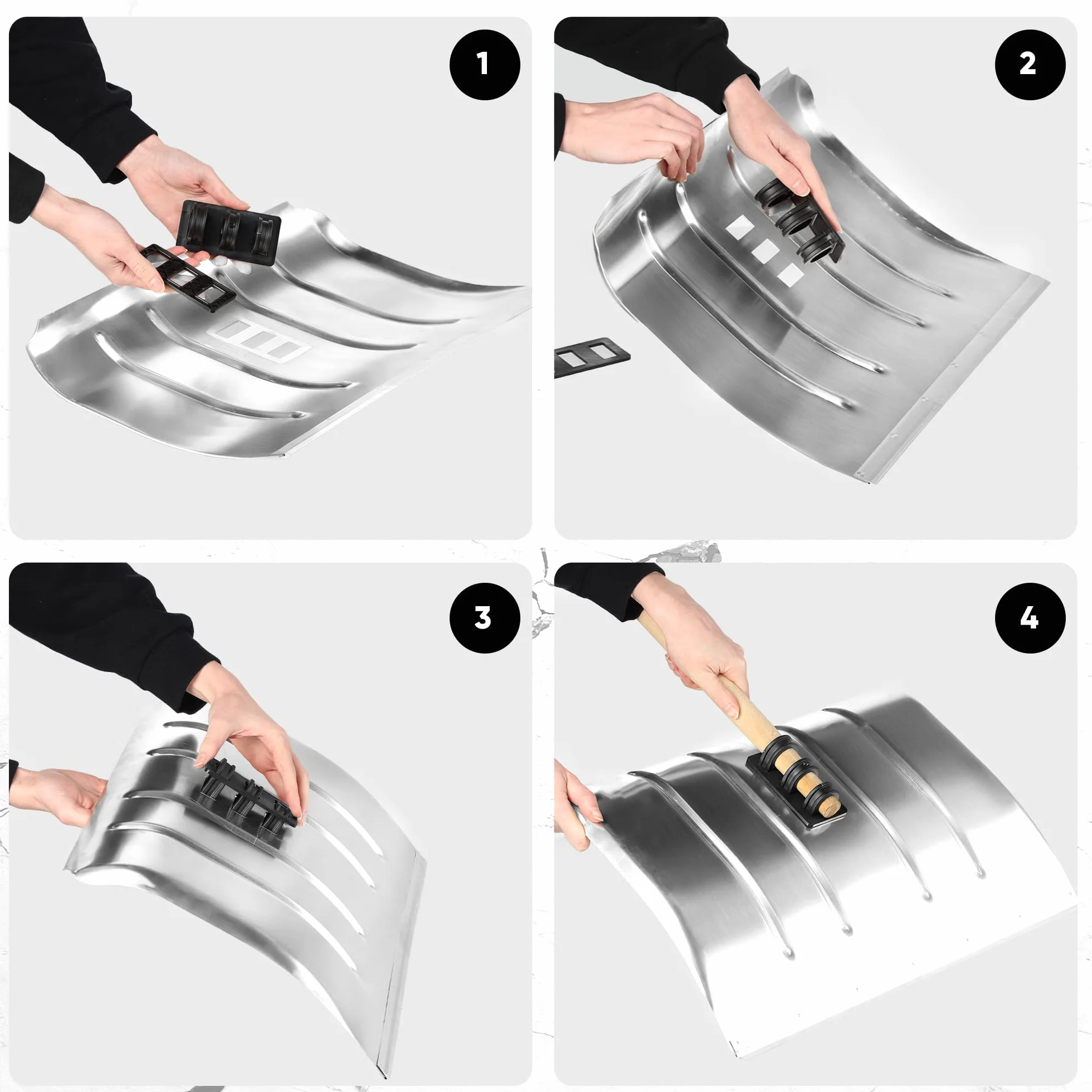 KADAX Łopata do śniegu aluminiowa z drewnianym trzonkiem i uchwytem D, ergonomiczna, lekka i wytrzymała, szerokość 50 cm - skuteczne odśnieżanie podjazdów i chodników