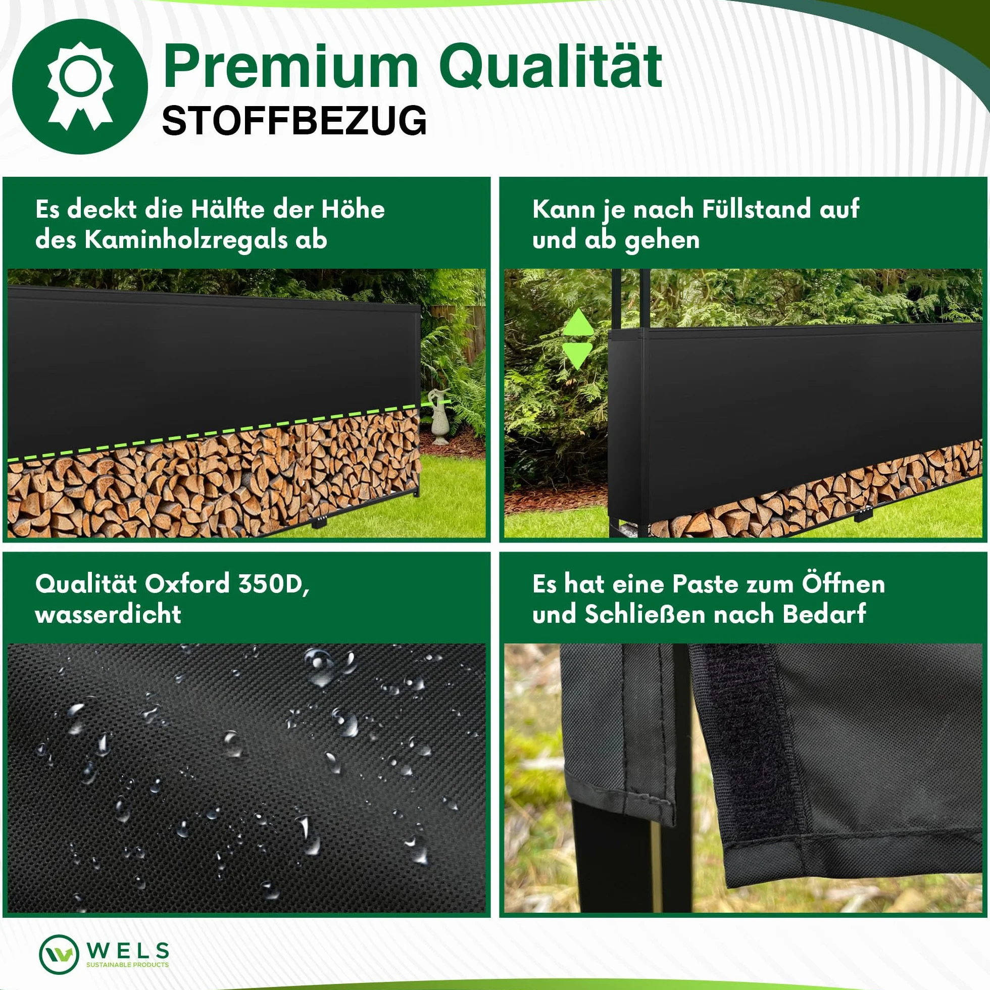 Wels Regał na Drewno Opałowe Metalowy Stojak 1400 kg z Pokrowcem 400 x 25 x 115 cm