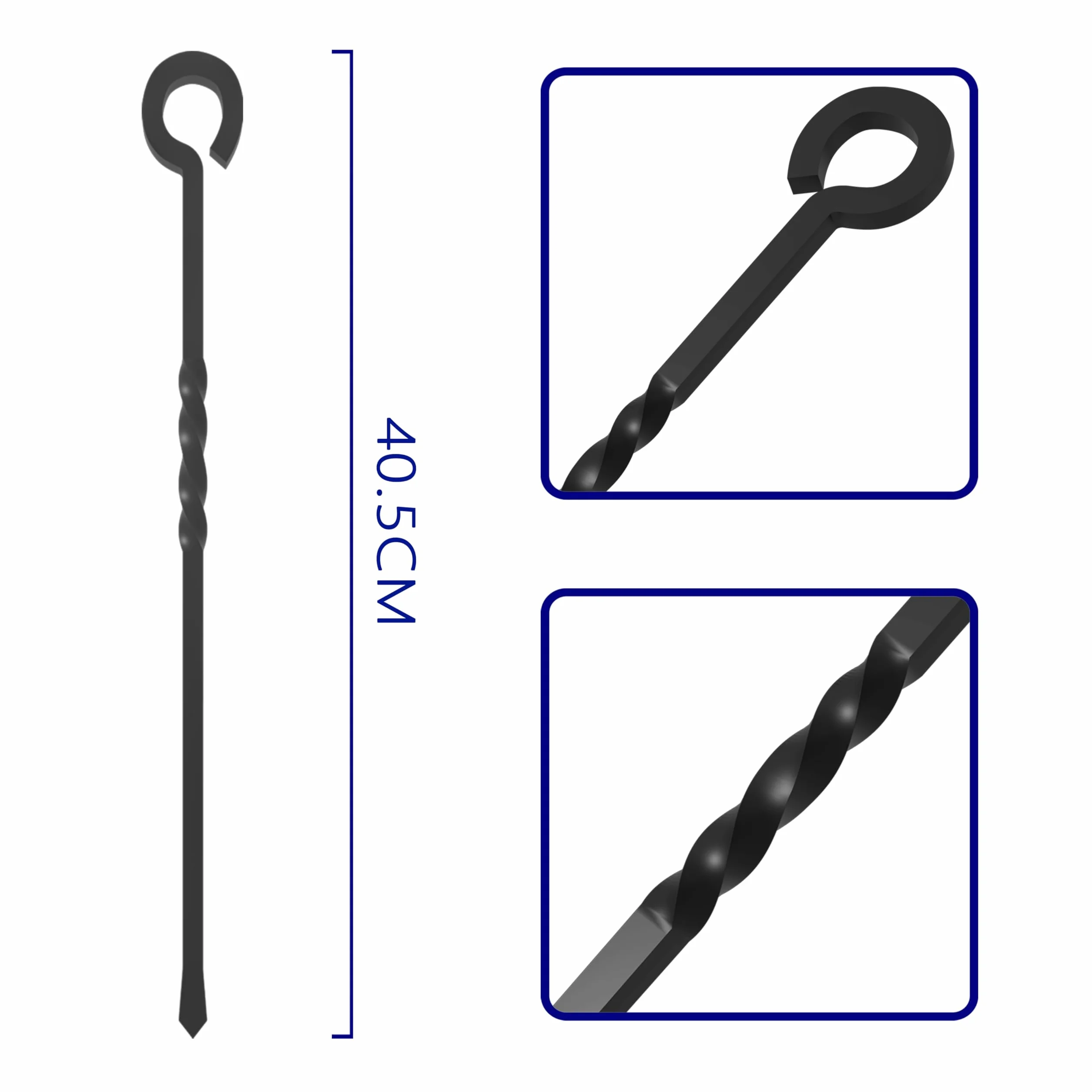 Kingson Black Fire Poker narzędzie kominkowe o długości 40,5 cm do palników na drewno i otwartego ognia, stylowe i funkcjonalne akcesorium do kominka