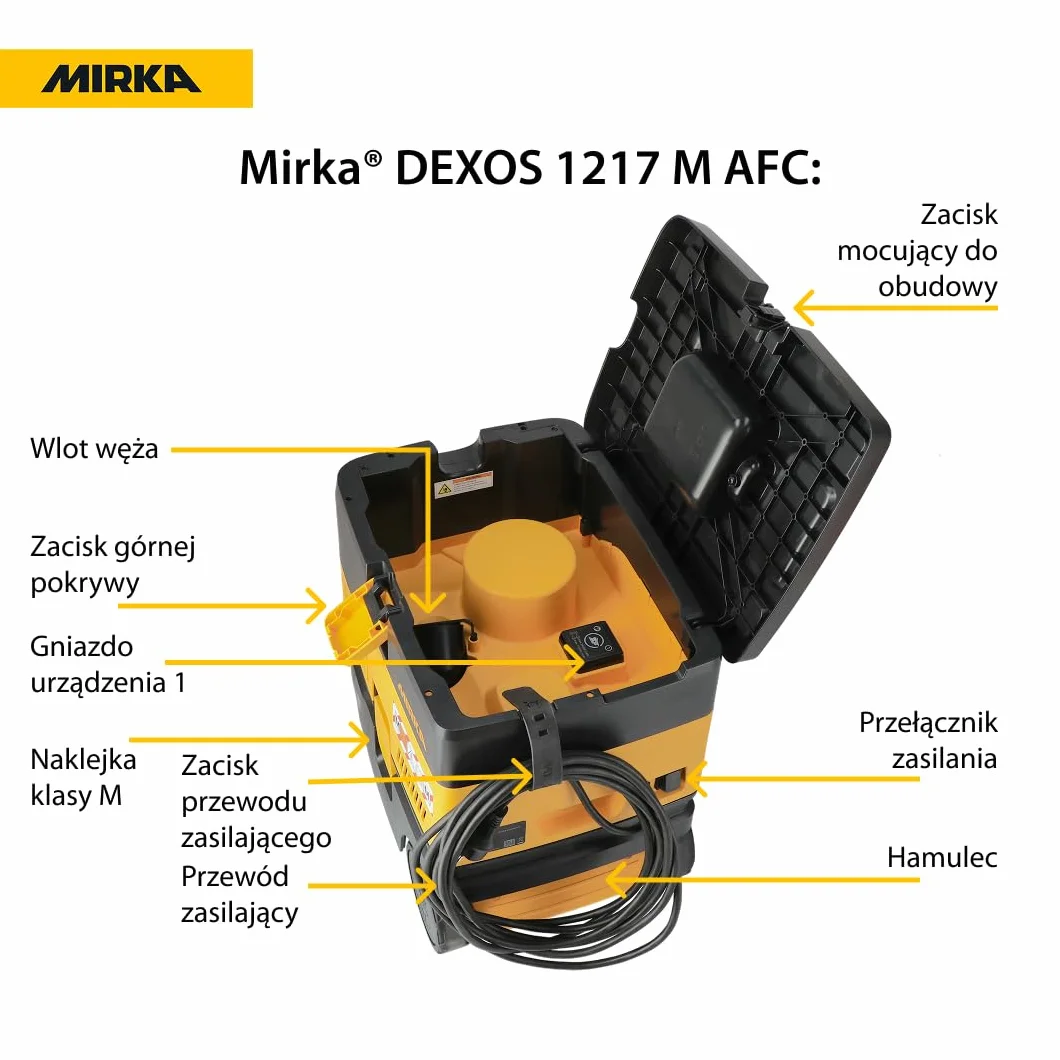 MIRKA DEXOS 1217 AFC - odkurzacz przemysłowy klasy M z automatycznym systemem czyszczenia i wężem 4 m - do szlifierek i warsztatów