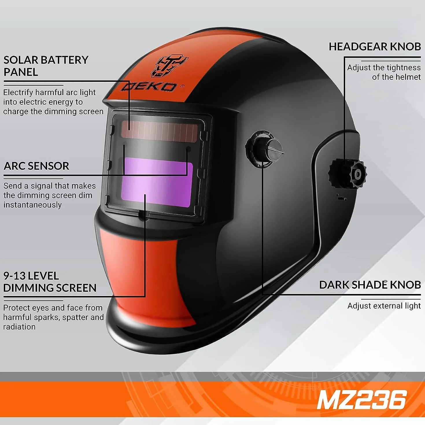 Kask spawalniczy automatyczny True-Color zasilany energią słoneczną: DEKO kask spawalniczy do samochodu, maska spawalnicza do ARC MMA MIG TIG, parasol spawalniczy DIN 4/9-13, klasa optyczna 1/2/1/2