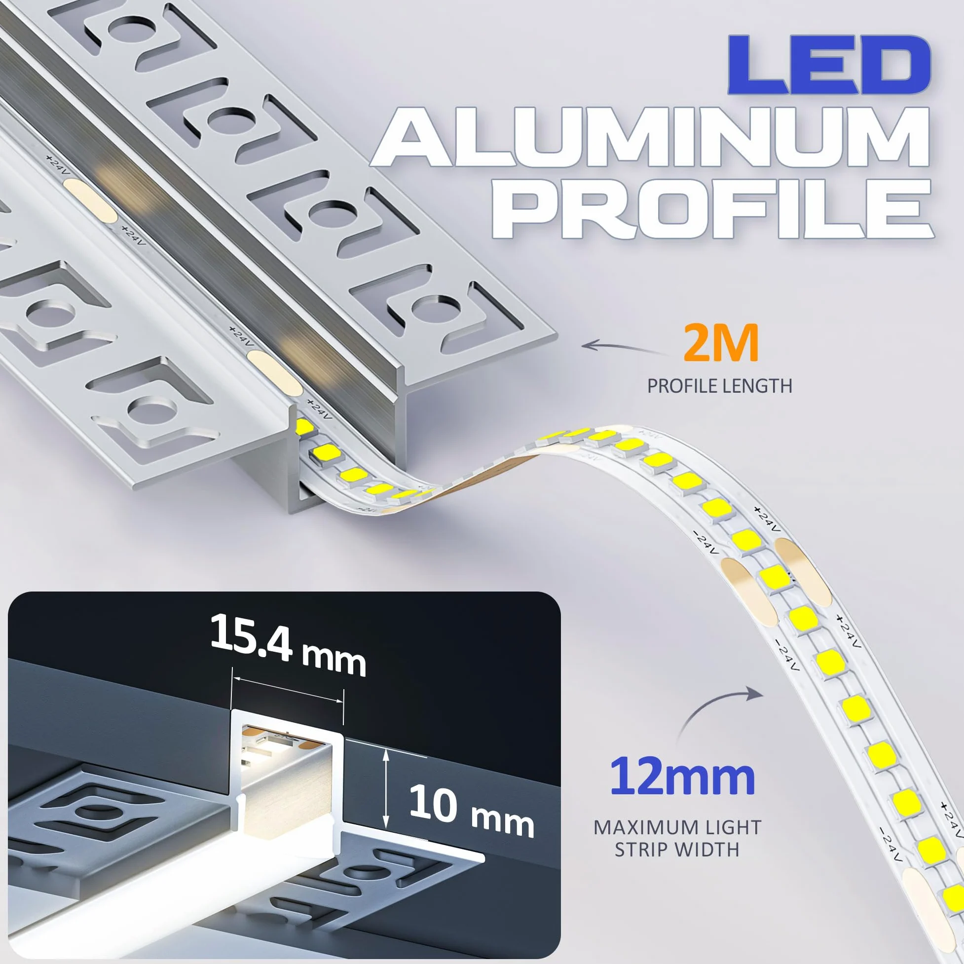 6 x profil LED do suchej zabudowy 2 m, szyna LED 2 m, profil aluminiowy, szyna podtynkowa i dyfuzor natynkowy do oświetlenia pośredniego sufitu