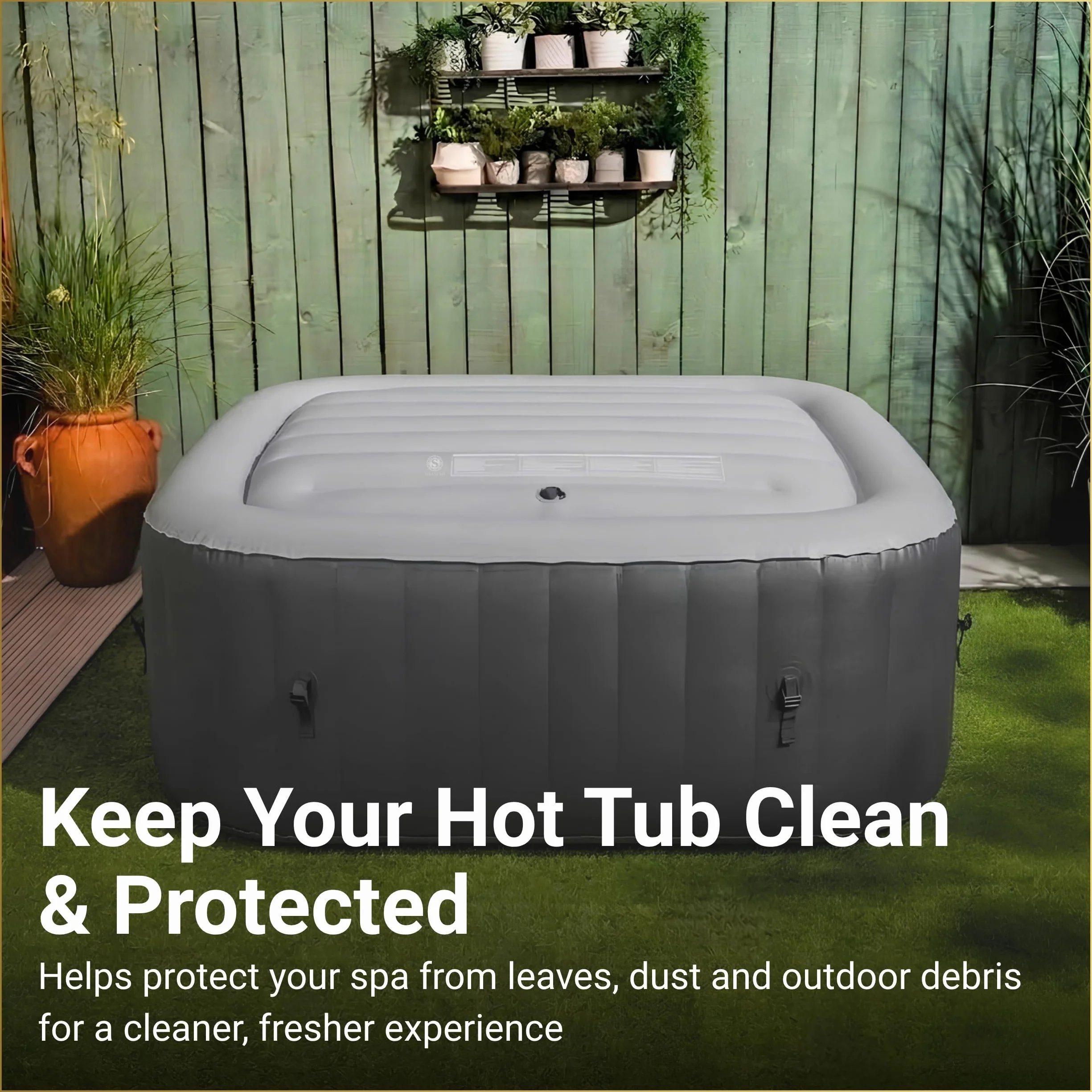 Nadmuchiwana pokrywa kwadratowa do jacuzzi 145 cm, szara, izolacja cieplna, przeciwdeszczowa
