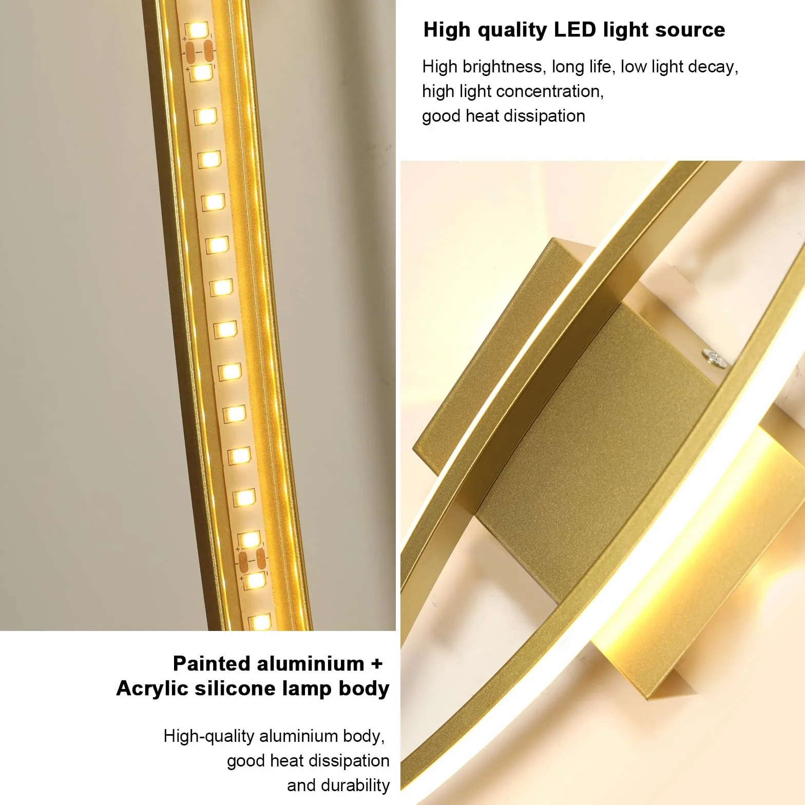 Comely Wewnętrzny Kinkiet LED, Złoty Proste Linie 27W 3000LM Nowoczesna Lampa Ścienna LED, Oświetlenie Oprawa Ścienna Do Sypialni, Salonu, Korytarza, Ciepła Biel 3000K