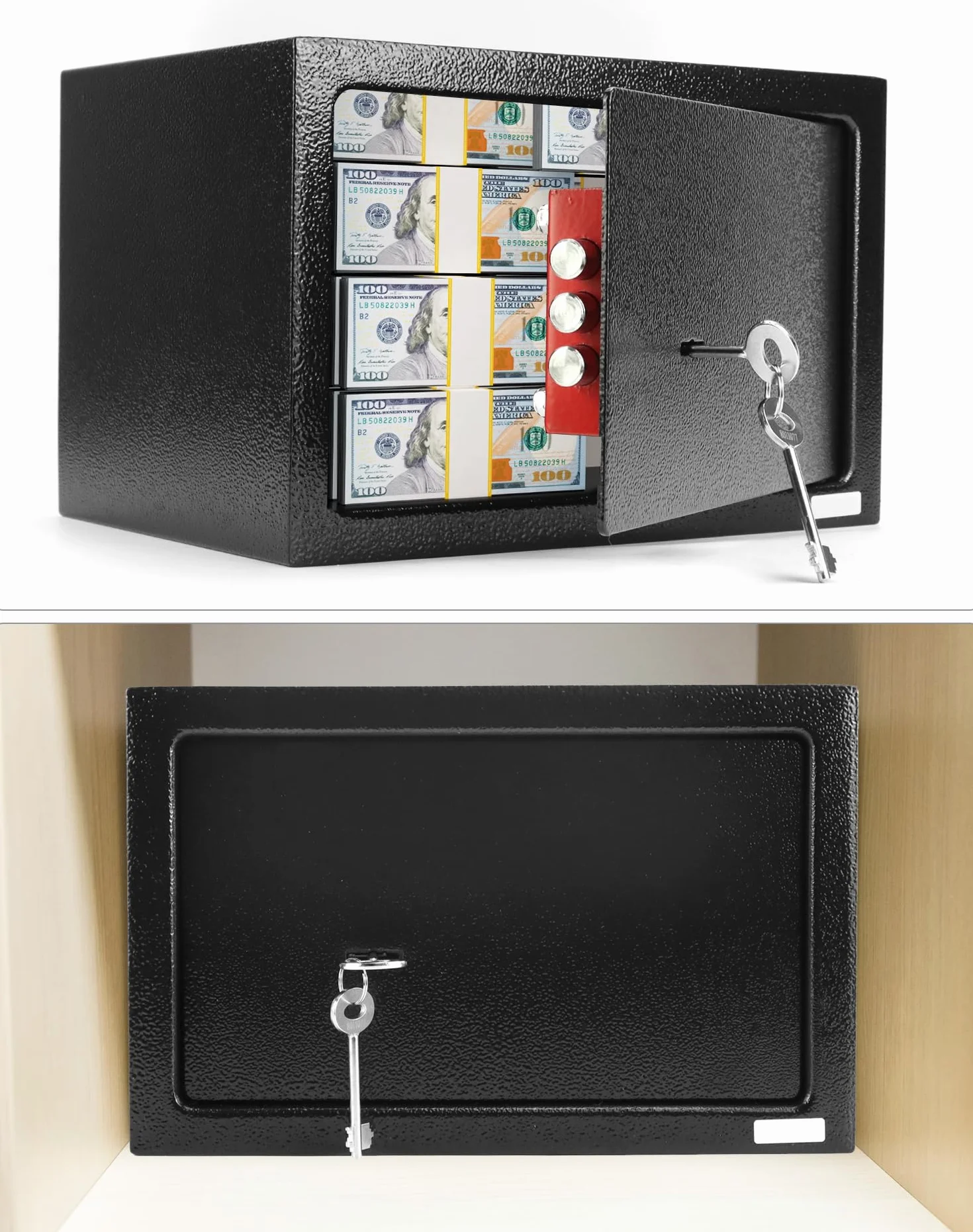 QWORK® Mały sejf 31 x 20 x 20 cm - potrójny zamek Panneton - solidna stalowa konstrukcja - do gotówki/biżuterii/telefonu/wartościowych przedmiotów