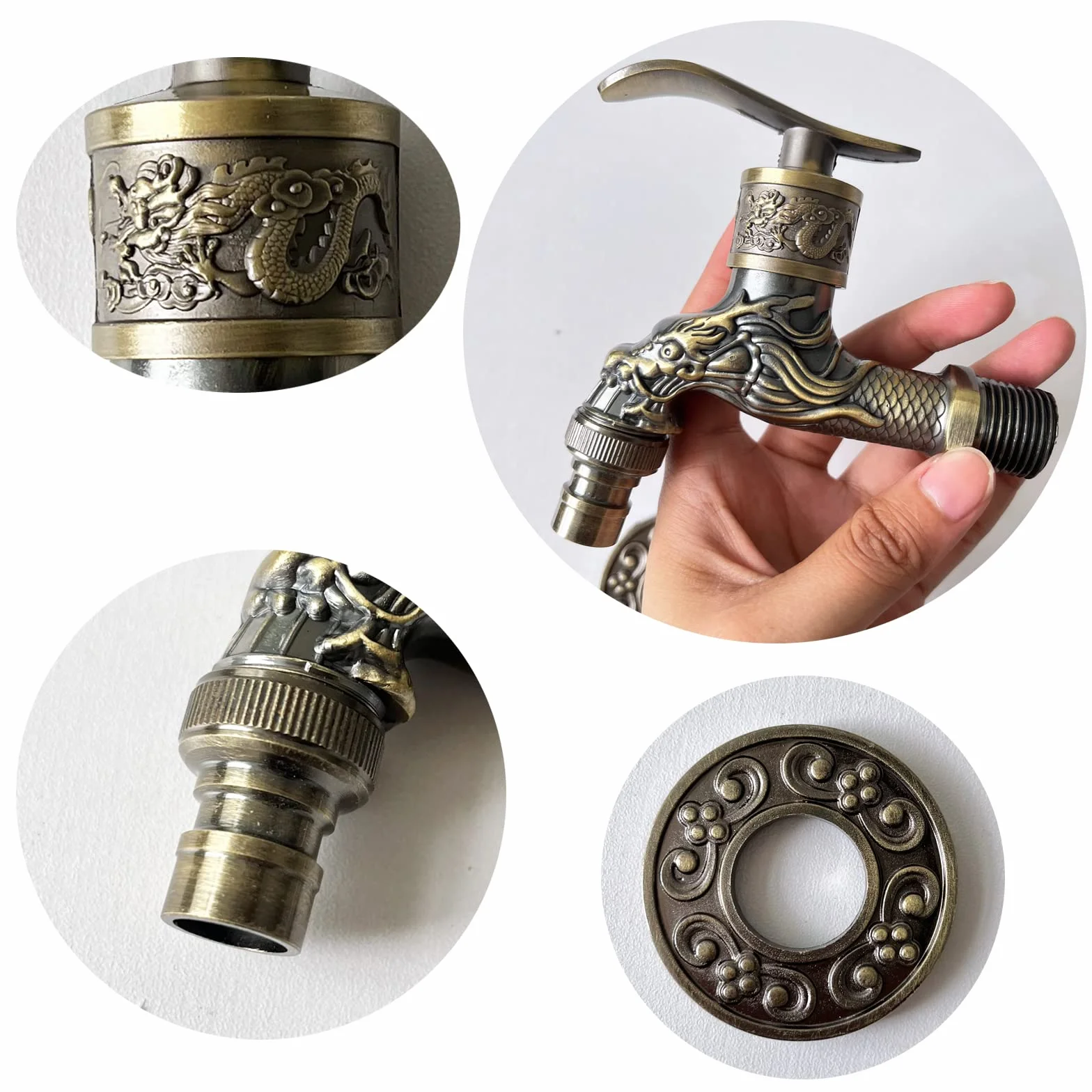 Kran w stylu vintage, antyczny mosiężny kran, rzeźbiony smok do domu, kuchni, łazienki, ogrodu