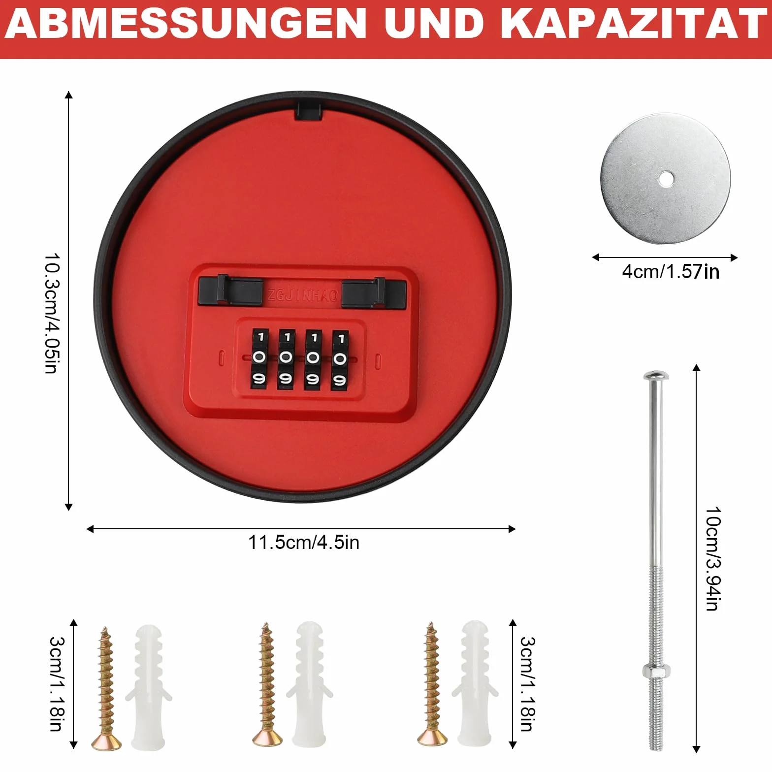 Skrzynka na klucze z 4-cyfrowym kodem numerycznym 11,05 cm x 10,3 cm, skrzynka na klucze, montaż ścienny, do użytku na zewnątrz, straży zamka, mini sejf z kodem numerycznym, do domu, garażu, szkoły