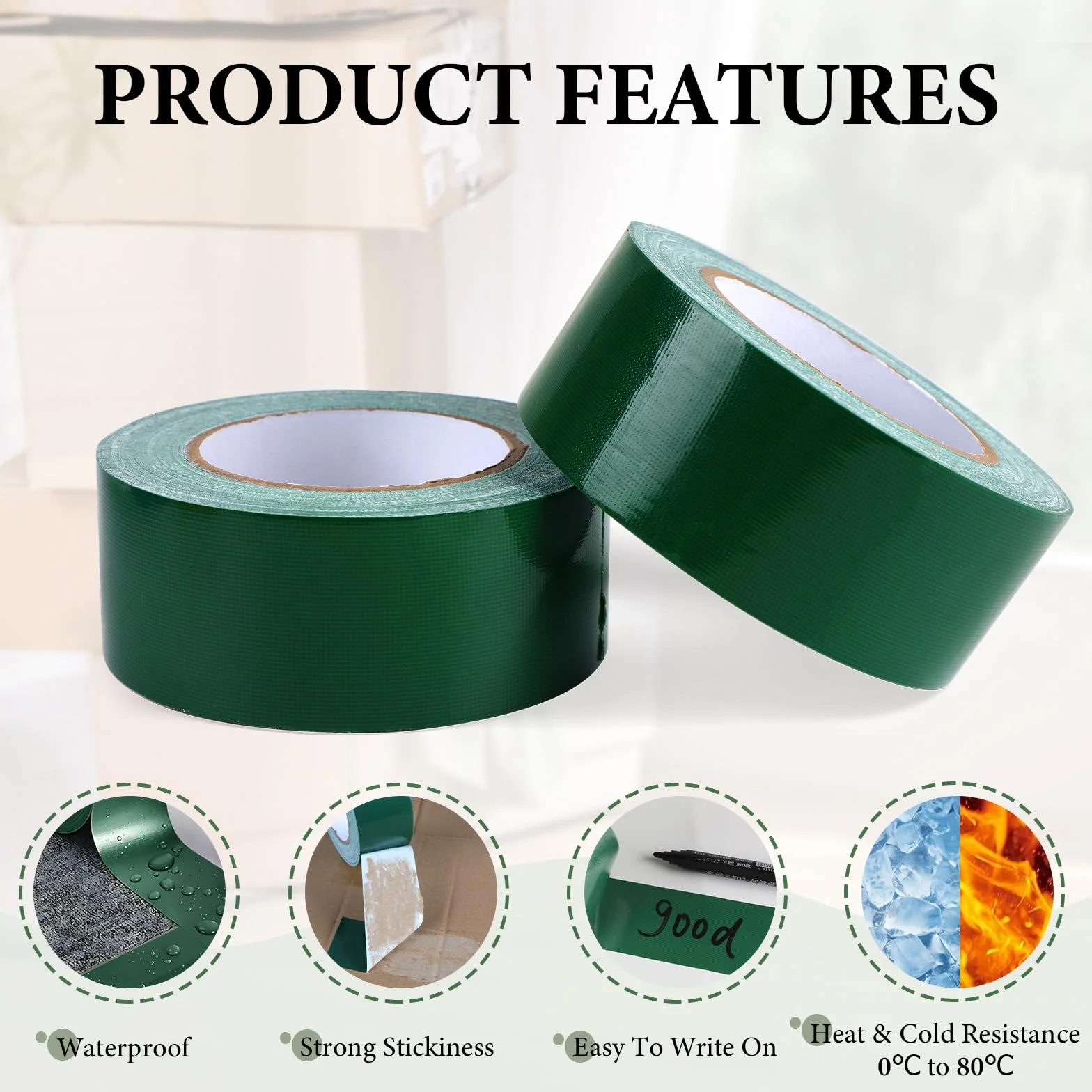2 rolki zielonej taśmy pancernej, 50 mm x 30 m, wzmocniona tkaniną taśma naprawcza, wodoodporna taśma Duct Tape, uniwersalna taśma z tkaniny, taśma PCW do użytku wewnątrz i na zewnątrz,