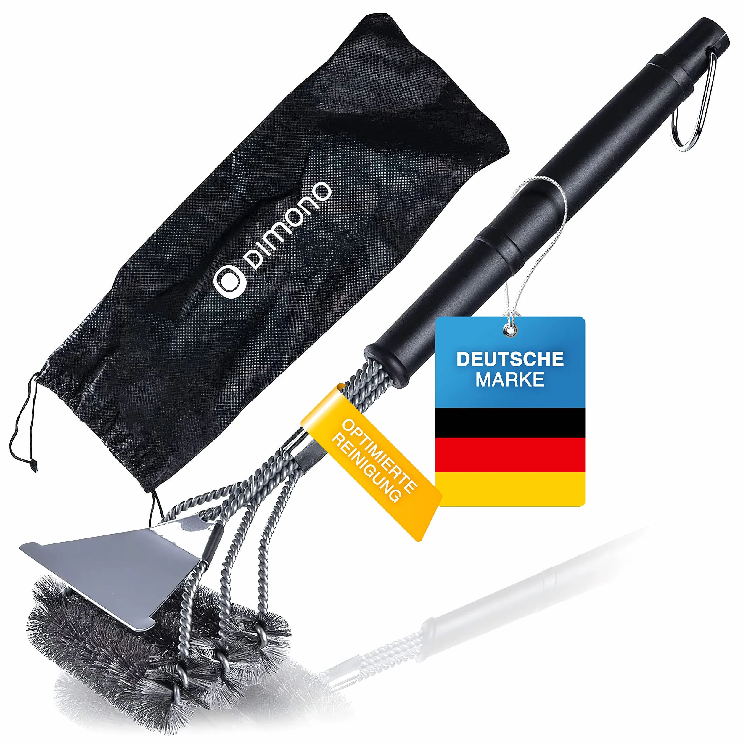 Dimono® Profesjonalna szczotka do grilla Szczotka do grilla do czyszczenia 360° wykonana ze stali nierdzewnej - szybciej czyszcz na zewnątrz, grill i grill (Deluxe ze skrobaczką)