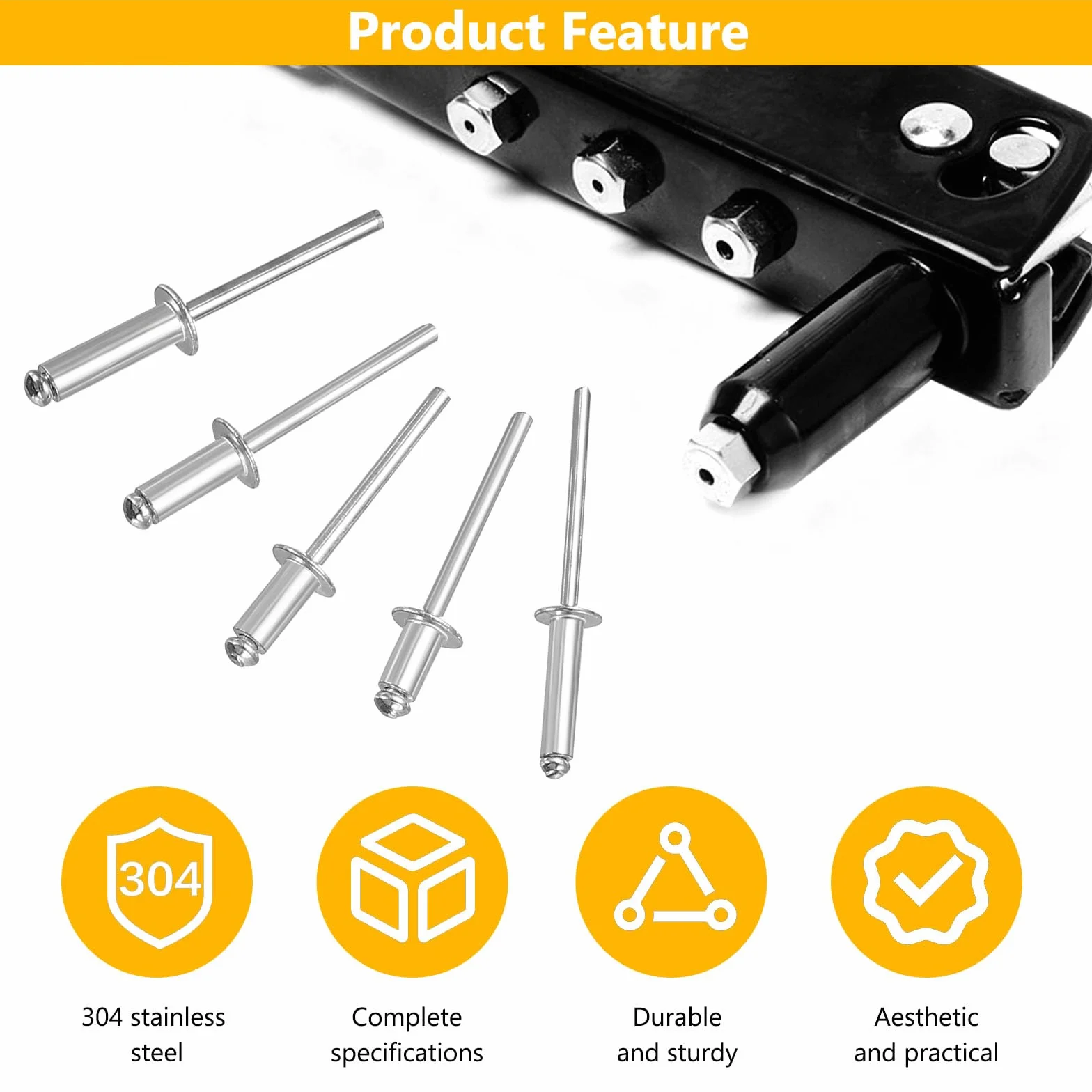 Asortyment 325 sztuk nitów Pop, aluminiowe nity z otwartym końcem, do metalu, drewna, tworzywa sztucznego (2,4 mm, 3,2 mm, 4 mm, 4,8 mm)