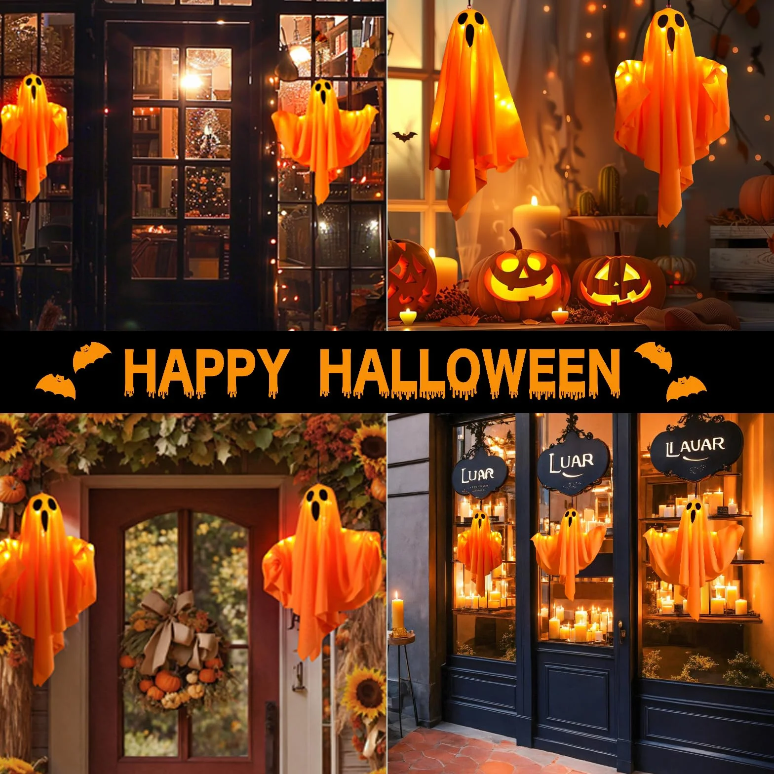 Dekoracje na Halloween z oświetleniem LED wiszące 4 sztuki