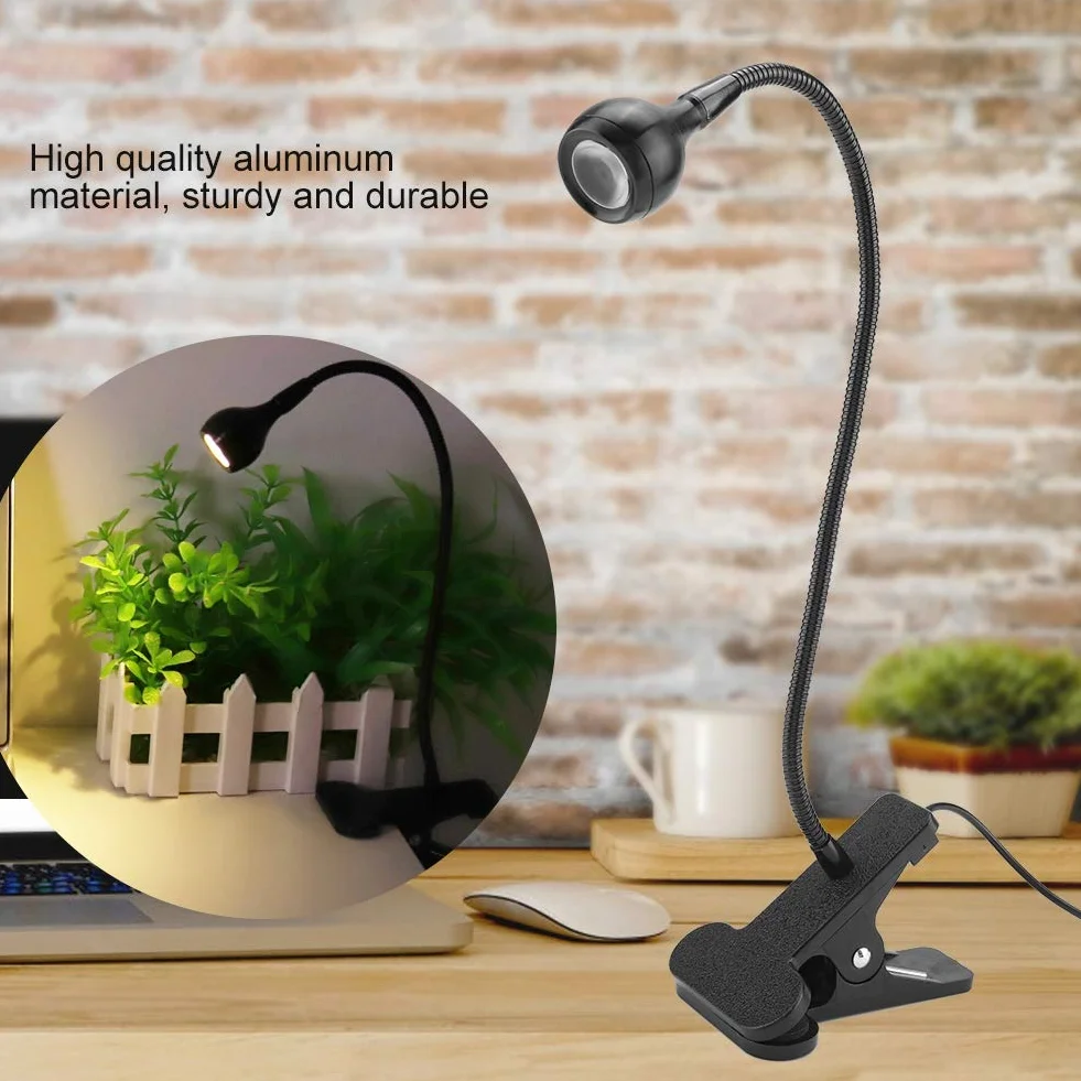 Clip on Light Lampki do Czytania, LED Biurkowa USB materiał Aluminiowy Ochrona Oczu Book Clamp Light 360 ° Elastyczna Zaciskowa na Gęsiej Szyi na Biurko (Ciepłe światło)