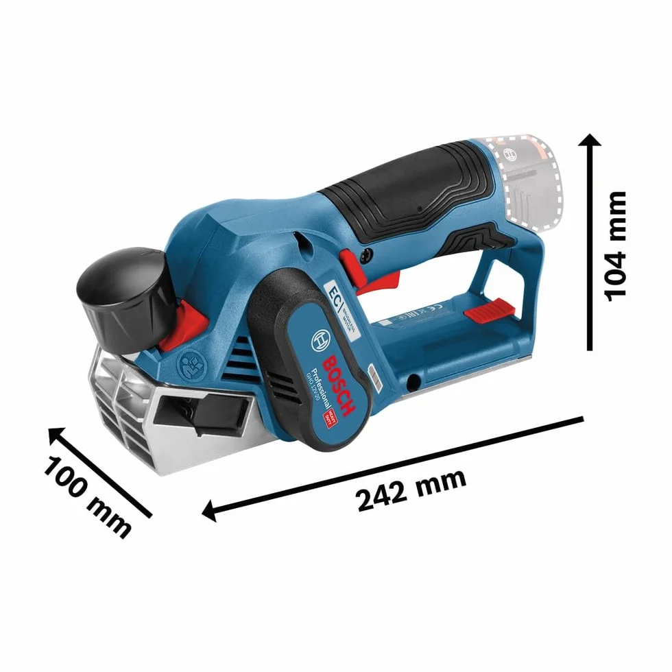 Bosch Professional GHO 12V-20 akumulatorowy strug 12V 56 mm 2 akumulatory GBA 12V 3.0Ah ładowarka L-BOXX