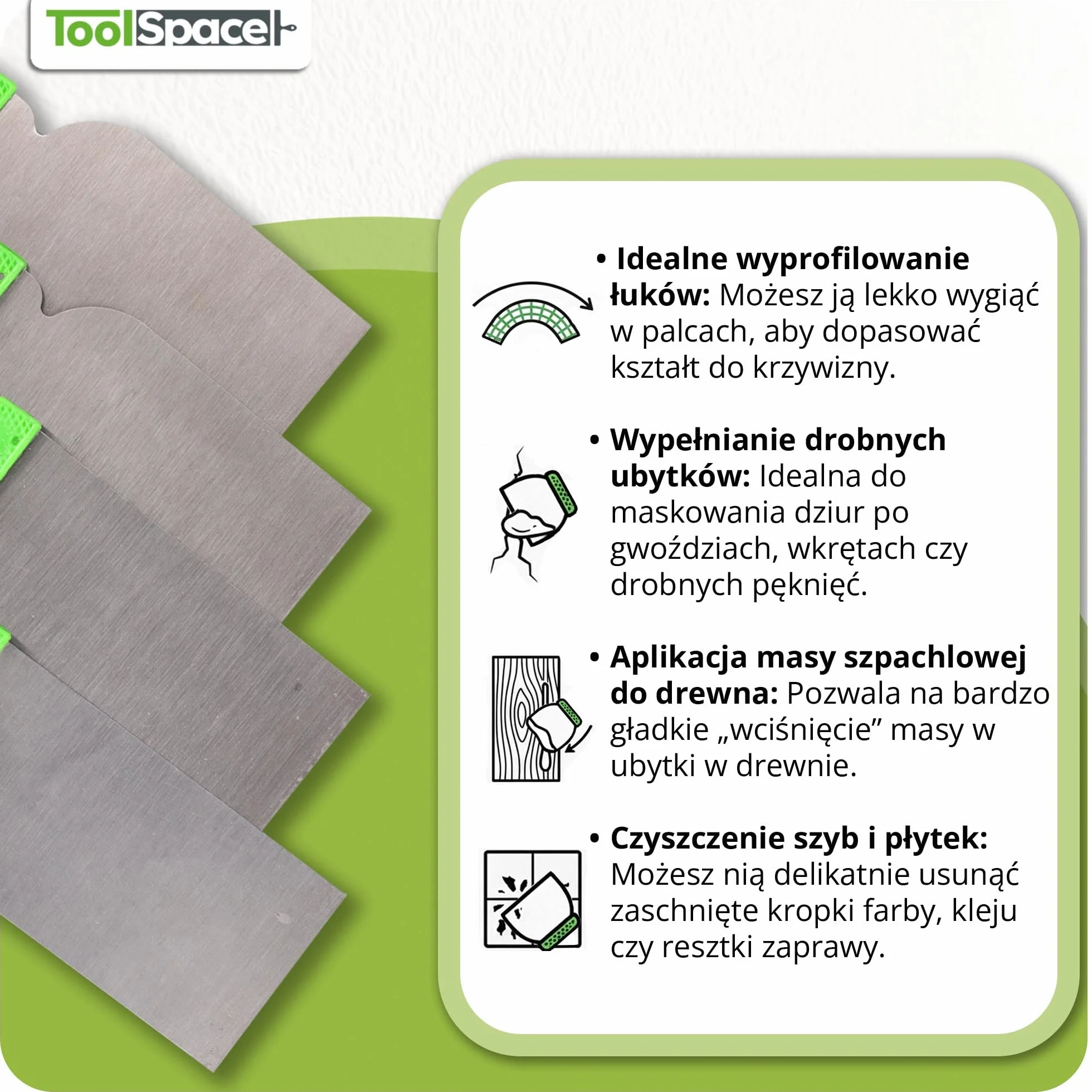 ToolSpace Szpachelka Japońska Elastyczna Zestaw 4 Sztuki Stal Nierdzewna 50 80 100 120 Mm Do Gładzi Szpachlowania Wykończenia Ścian 150 200 Mm Profesjonalny Komplet