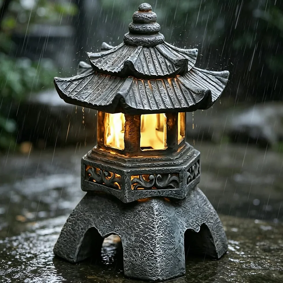 Pagoda japońska solarna latarnia ogrodowa dekoracja 26 x 17 cm