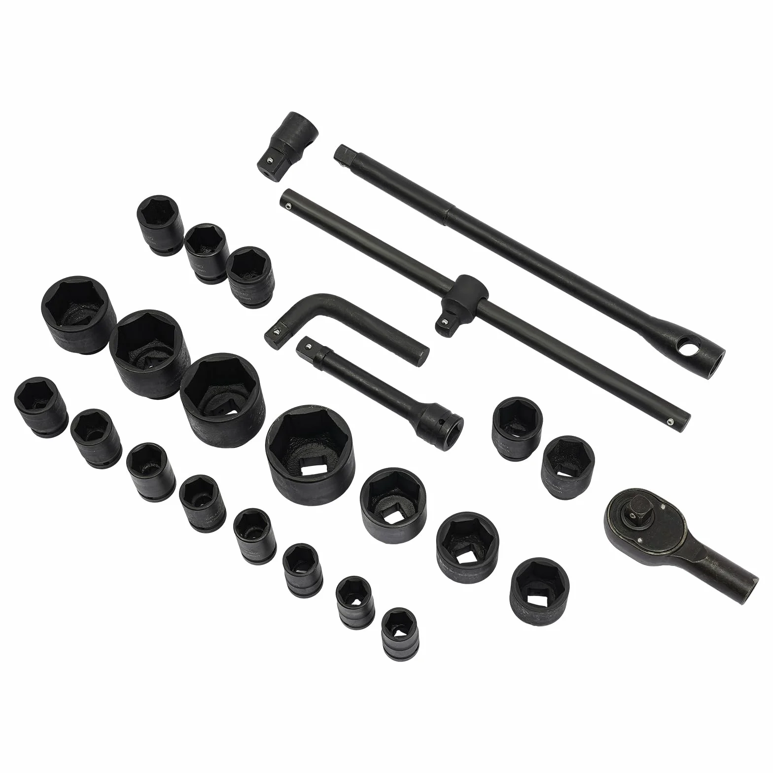 Zestaw 26-częściowy zestaw nasadek udarowych 3/4" i 1", napęd 21-65 mm, stal węglowa, zestaw z walizką do wkrętarki udarowej, warsztatu, czarno-czerwone
