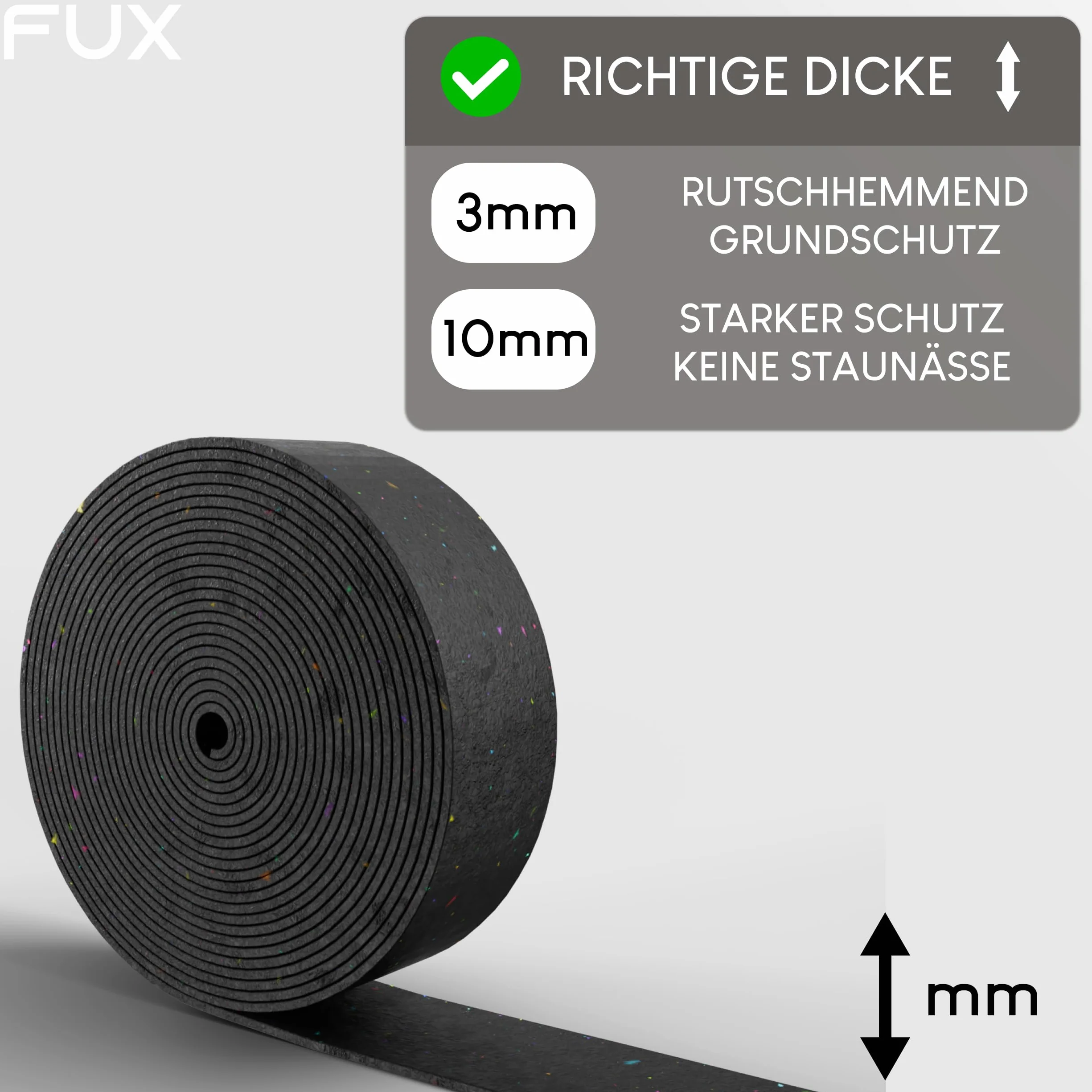 Podkładki tarasowe rolka 2m x 50mm x 3mm – mata montażowa z granulatu gumowego do tarasu i desek tarasowych – podkonstrukcja wpc – antypoślizgowa, wykonana w Niemczech