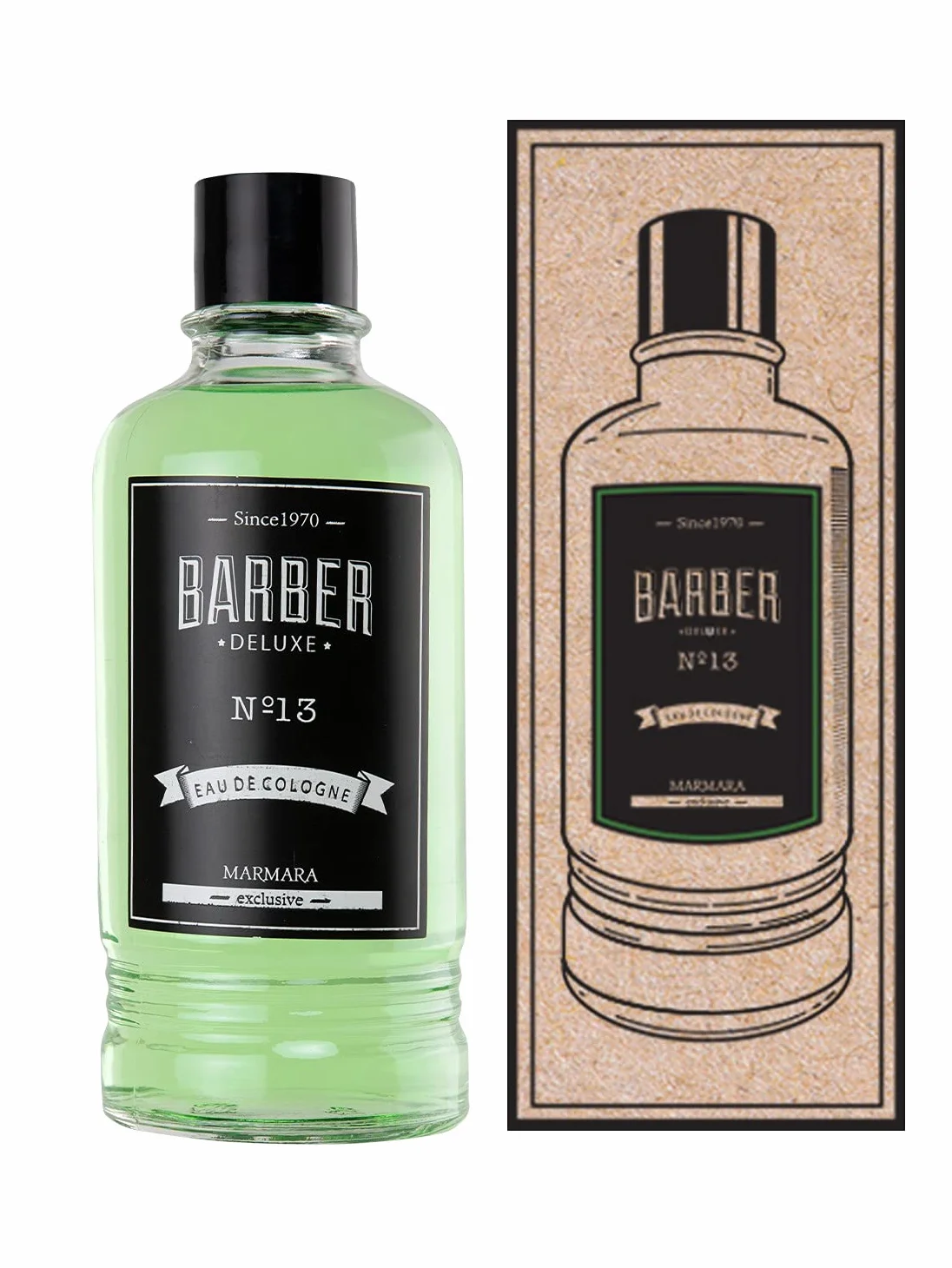 BARBER MARMARA No.13 Eau de Cologne męska Splash Deluxe w szklance Flacon 1 x 400 ml - After Shave Men - Woda zapachowa - Woda po goleniu - Odświeża chłodzi - zapach męski - dezynfekujący alkohol 70°