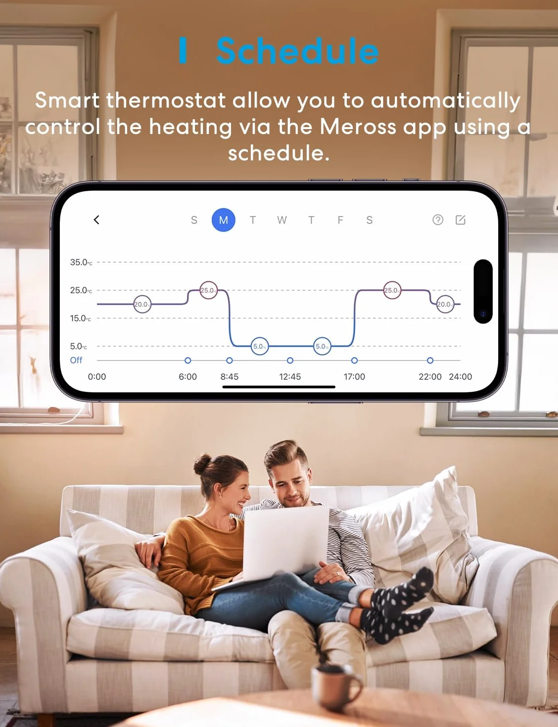 Meross inteligentny termostat grzejnikowy kompatybilny z HomeKit, termostat grzejny Wi-Fi, kompatybilny z Siri, Alexa i Google Assistant, pilot zdalnego sterowania, wymaga koncentratora, M30 x 1,5 mm