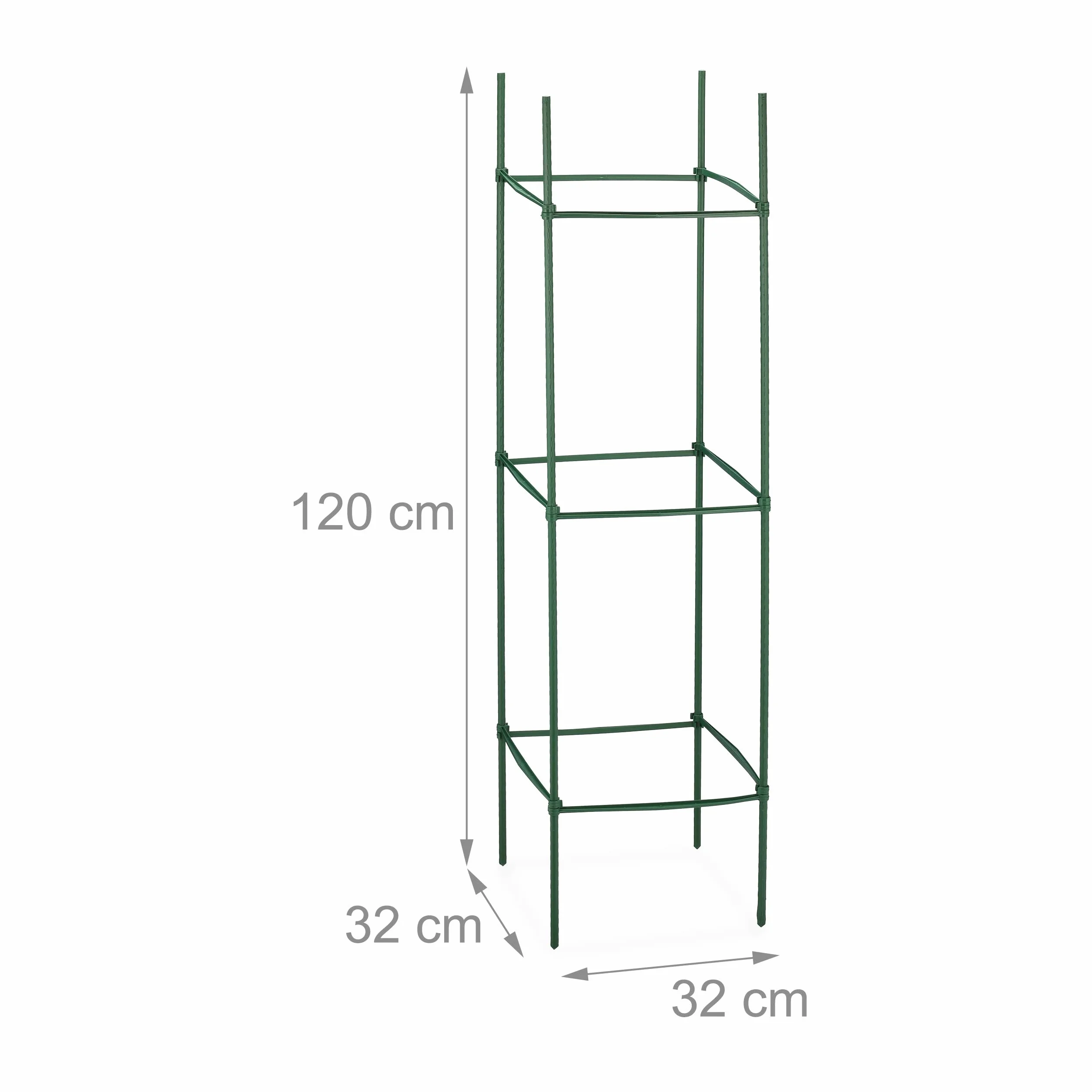 Relaxdays Podpora dla roślin pnących, zestaw 4 sztuk, wys. x szer. x gł.: 120 x 32 x 32 cm, kwiaty i rośliny użytkowe, metal i tworzywo sztuczne, wspornik na rośliny, zielony