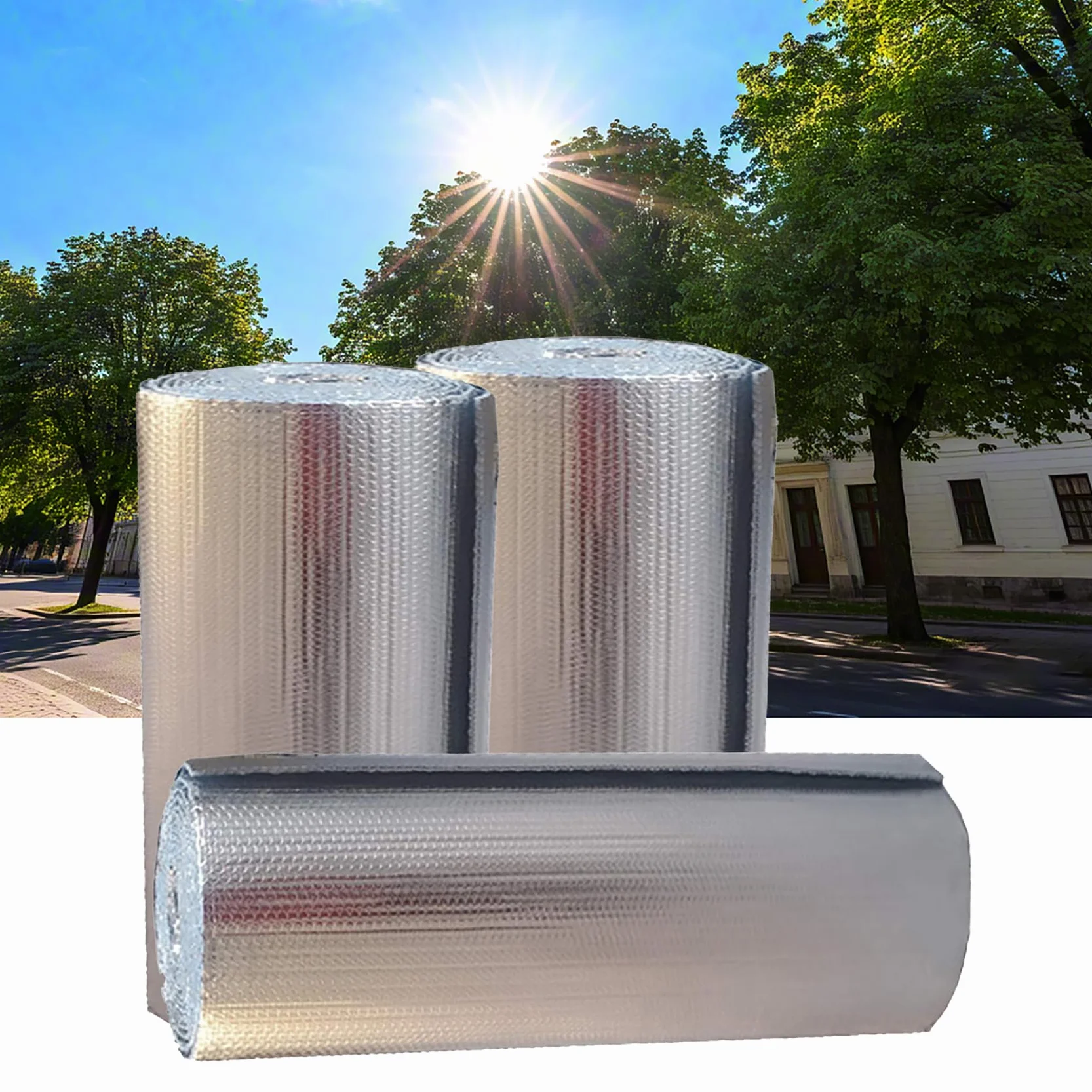 5mm Dwustronna Izolacja Bąbelkowa z Folią Aluminiową - Samoprzylepna, Ognioochronna, Termiczna Bariera Przeciwwilgociowa, Wodoodporna, Do Rur, Dachu, Ścian(Size:10㎡,Color:Fixed width 1m)