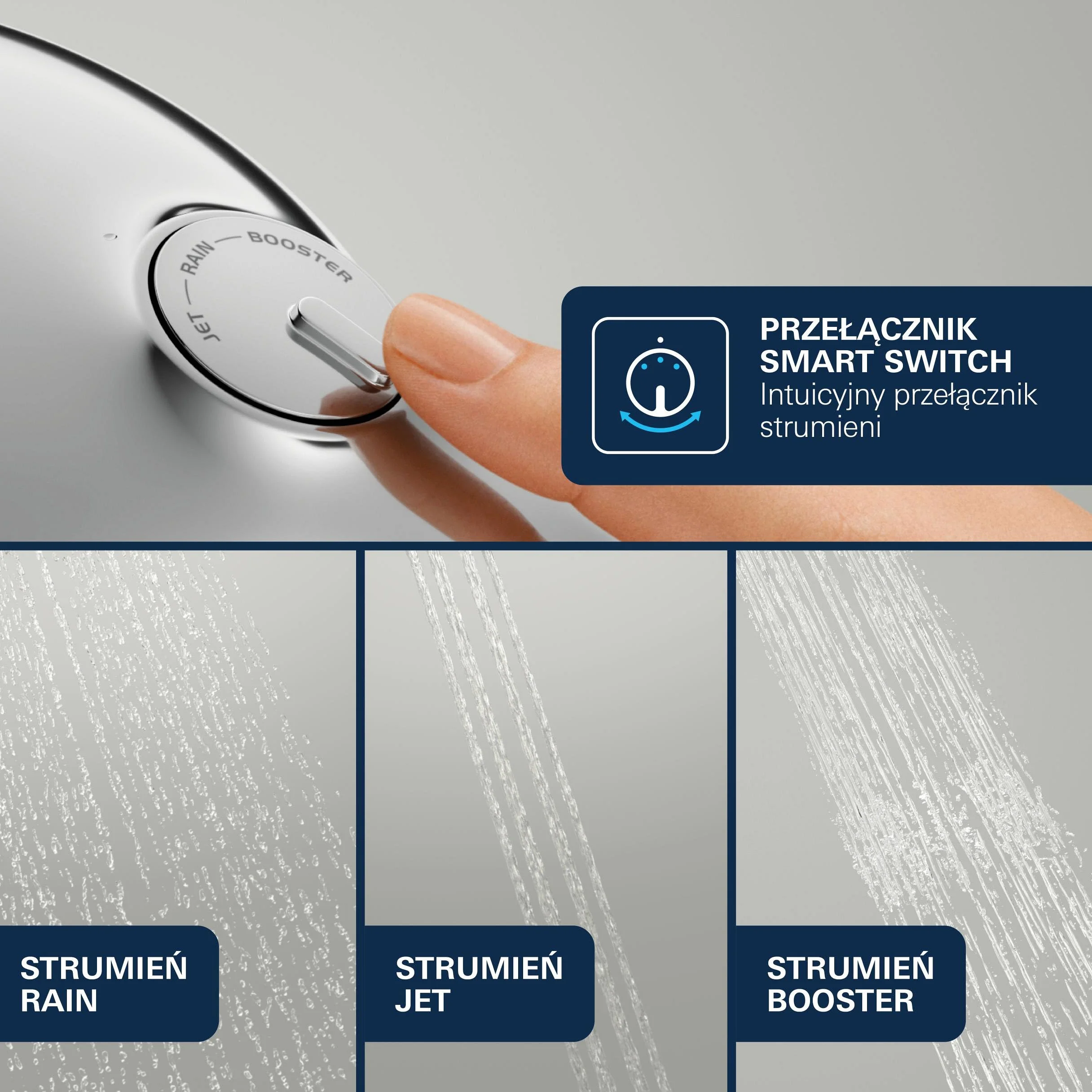 Słuchawka prysznicowa GROHE Vitalio Joy+ 120, 3 strumienie, Przepływ 7,9 l/min, Duża tarcza 12 cm, Chrom, Uniwersalny montaż 1348640000