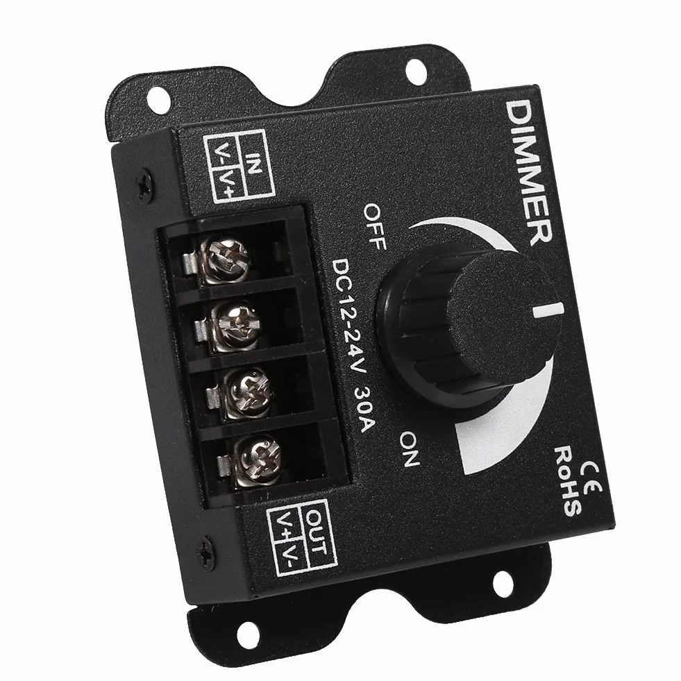 Ściemniacz z przełącznikiem Led, DC 12V-24V 30A Sterownik ściemniacza z przełącznikiem Led, z pokrętłem, do regulacji jasności Włącznik/wyłącznik