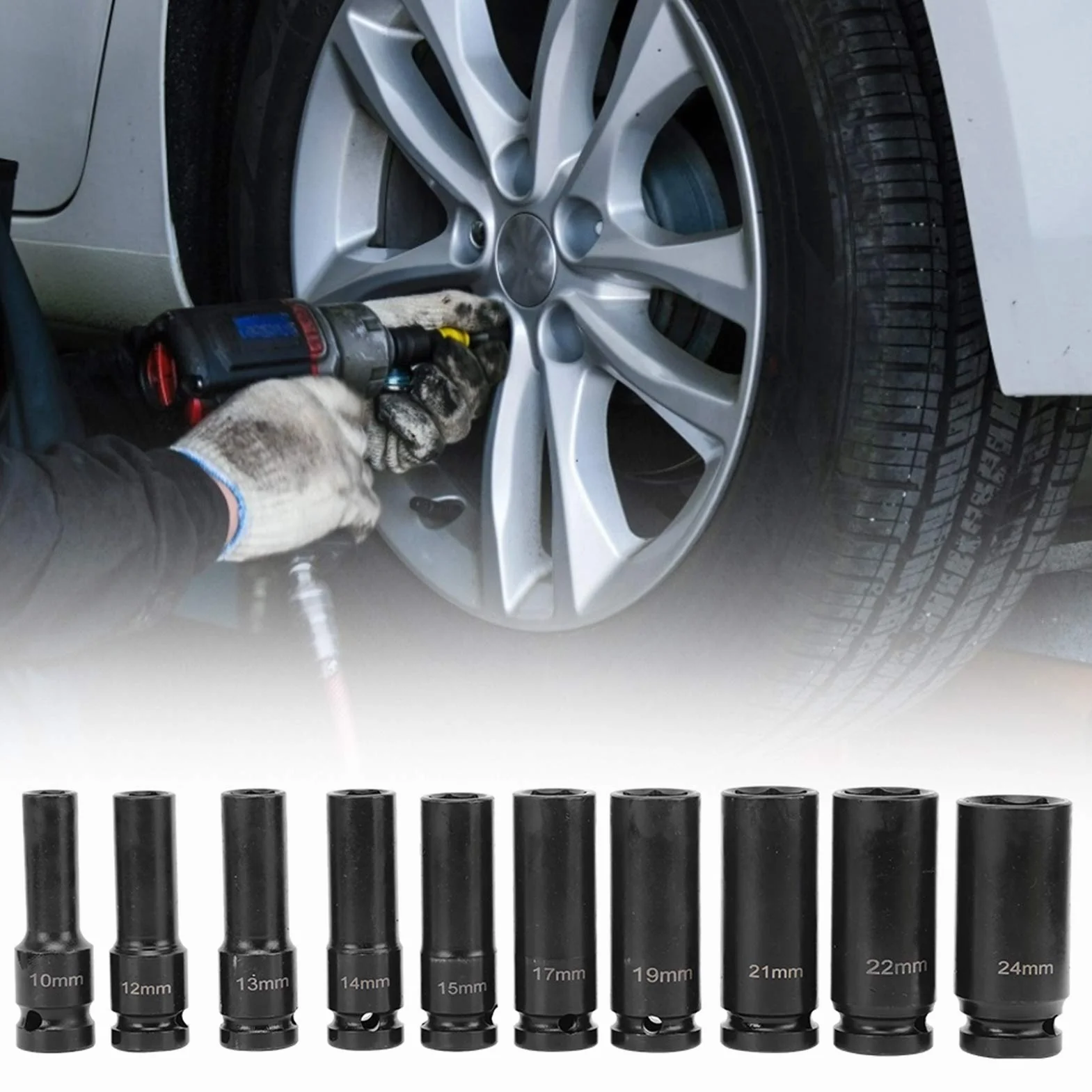 Zestaw Nasadek Udarowych Heavy Duty Stal Chromowo-molibdenowa 1/2in Napęd do Klucza Pneumatycznego Profesjonalna Mechanika 10 Sztuk
