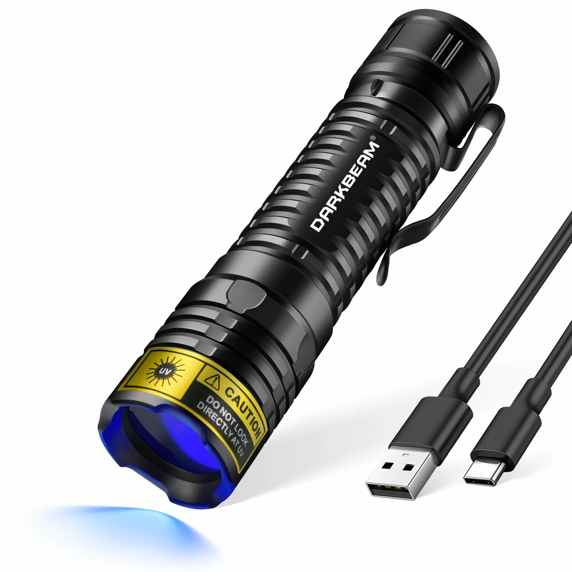 DARKBEAM Latarka UV 365nm Blacklight Czarne światło LED, Mini potężna Woodsche Lampa Latarki ultrafioletowe USB -C Akumulator Detektor moczu dla kota do szkła uranowego, Minerały, utwardzania żywicy