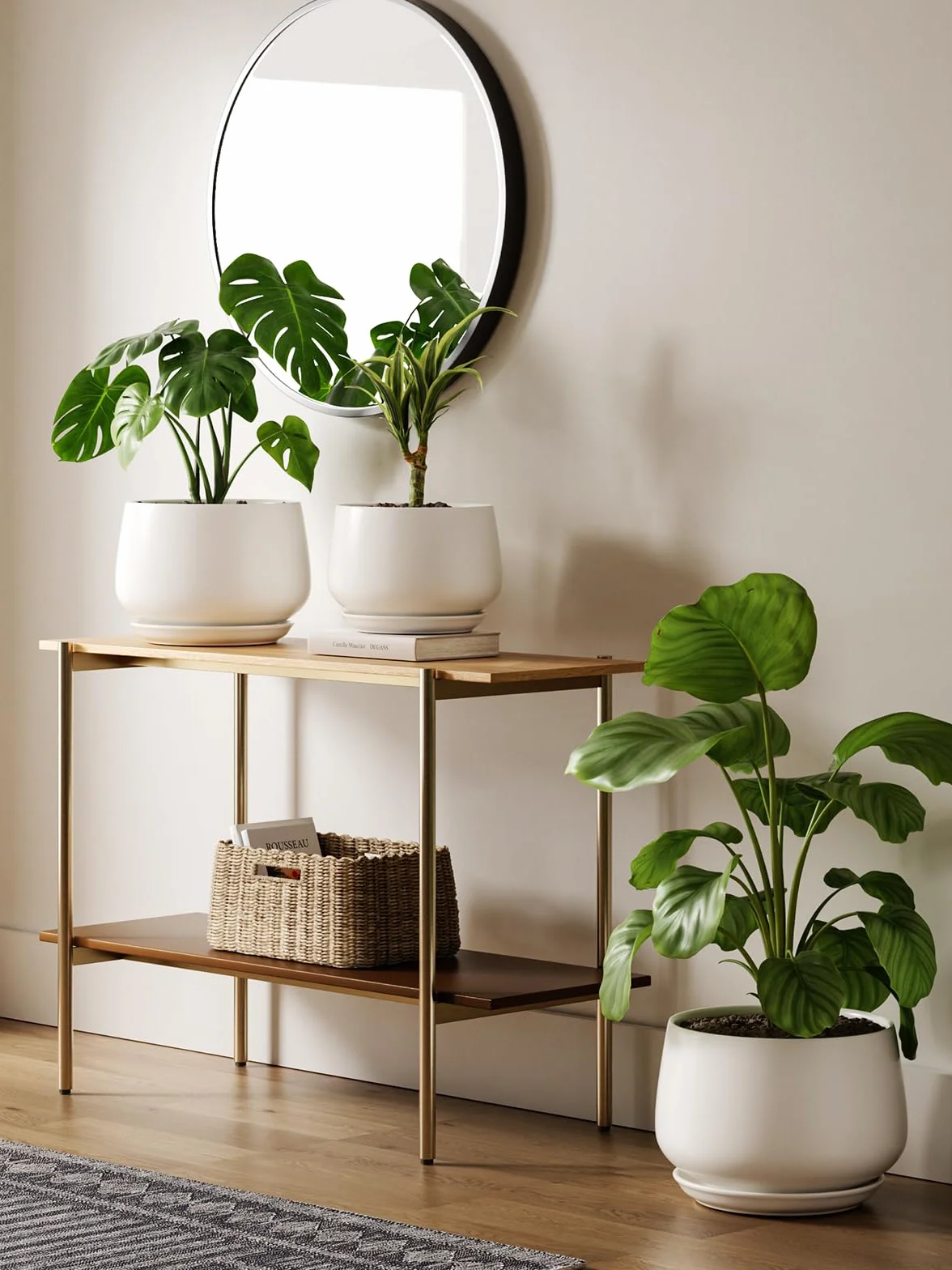 LE TAUCI Ceramiczna Doniczka 25 cm, Donica z Otworem Odpływowym i Podstawką, Zaokrąglony Design, do Salonu, Biura i Roślin Domowych, Biały