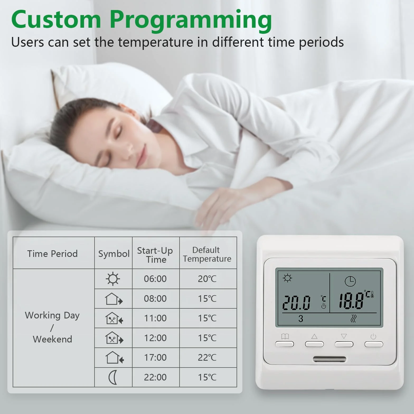 Wengart Termostat programowalny WG806, wyjście 230V 3A, wyświetlacz LCD, przystosowany do ogrzewania wody, biały