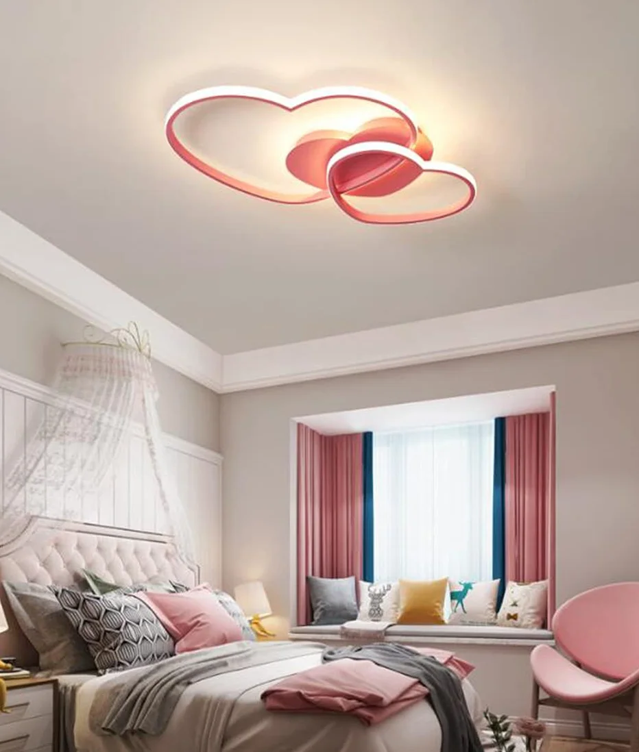 Lampa Sufitowa LED Nowoczesna Lampa Dziecięca Kształcie Serca Pokoju Dziecięcego Możliwość Przyciemniania Pomocą Pilota Sypialnia Chłopcy Dziewczęta Lampa Wisząca Do Salonu Wewnętrzny,Pink