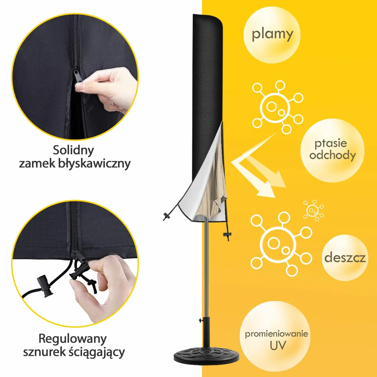 Reinalin Pokrowiec ochronny na parasol przeciwsłoneczny, wodoszczelny, odporny na działanie promieni UV, wiatroszczelny i odporny na śnieg (czarny, 140 x 25,5/27 cm)