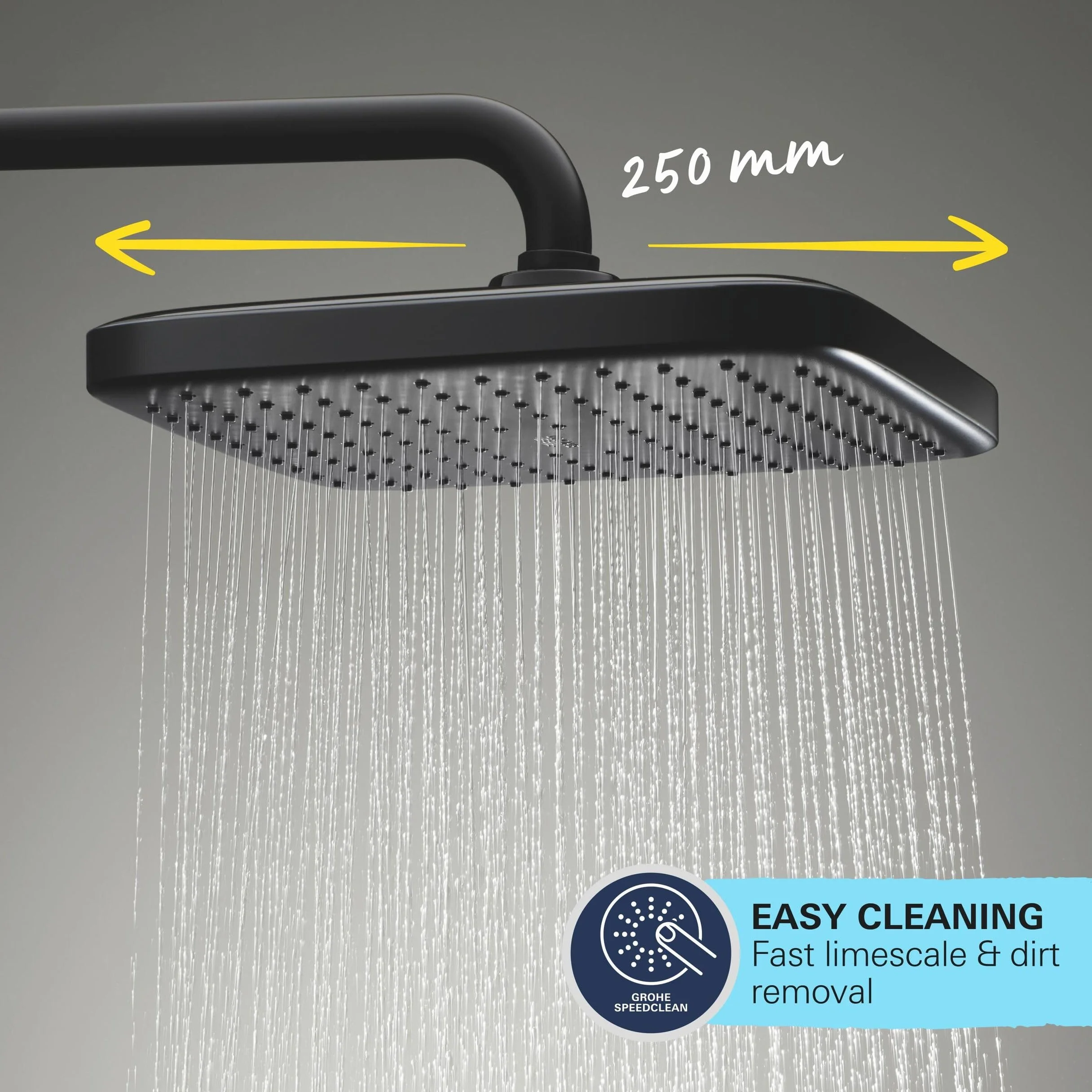GROHE Vitalio Comfort 250 Flex – odsłonięty system prysznicowy z przełącznikiem (kwadratowa głowica prysznicowa 25 cm, 2 spraye, prysznic ręczny 11 cm, 2 spraye, 2 węże prysznicowe: 1,25 m i 1,5 m,