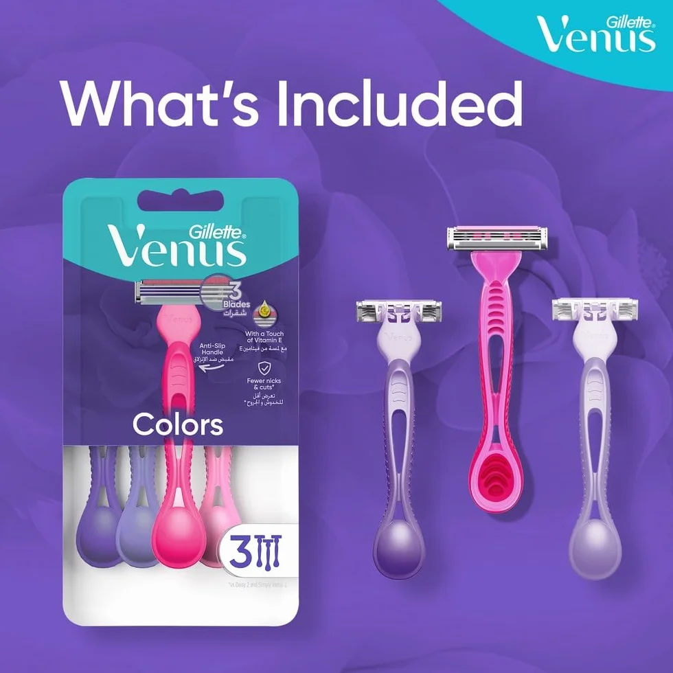 Gillette Venus 3 podstawowe jednorazowe golarki damskie, 3 damskie golarki z wygodnymi ostrzami