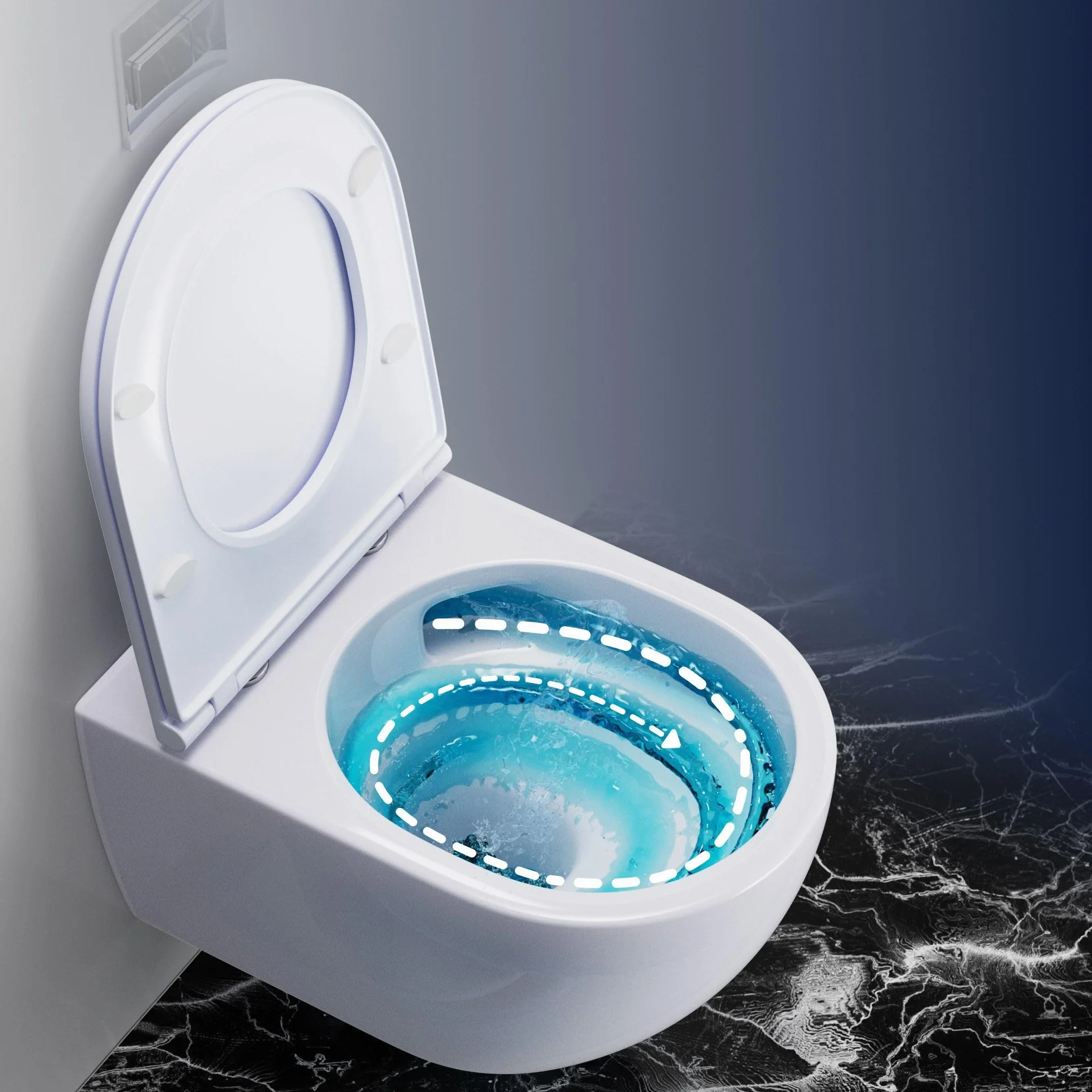 Whirlflush Soho 3.0 wisząca muszla klozetowa z połyskiem, bez krawędzi dla higieny i łatwego czyszczenia, spłukiwanie tornado, deska sedesowa z duroplastu Super Slim SoftClose