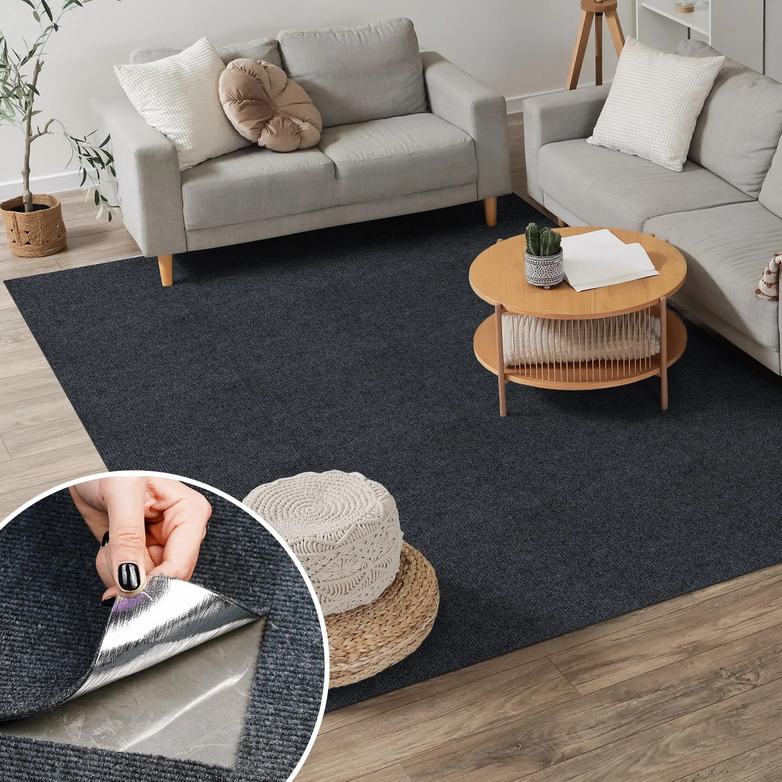 CUCOS Płytki dywanowe samoprzylepne 50×50 cm, opakowanie 10 szt. – ciemnoszare płytki podłogowe do odklejania i przyklejania do podłóg, do domu, biura, salonu, sypialni – kwadratowe dywaniki do