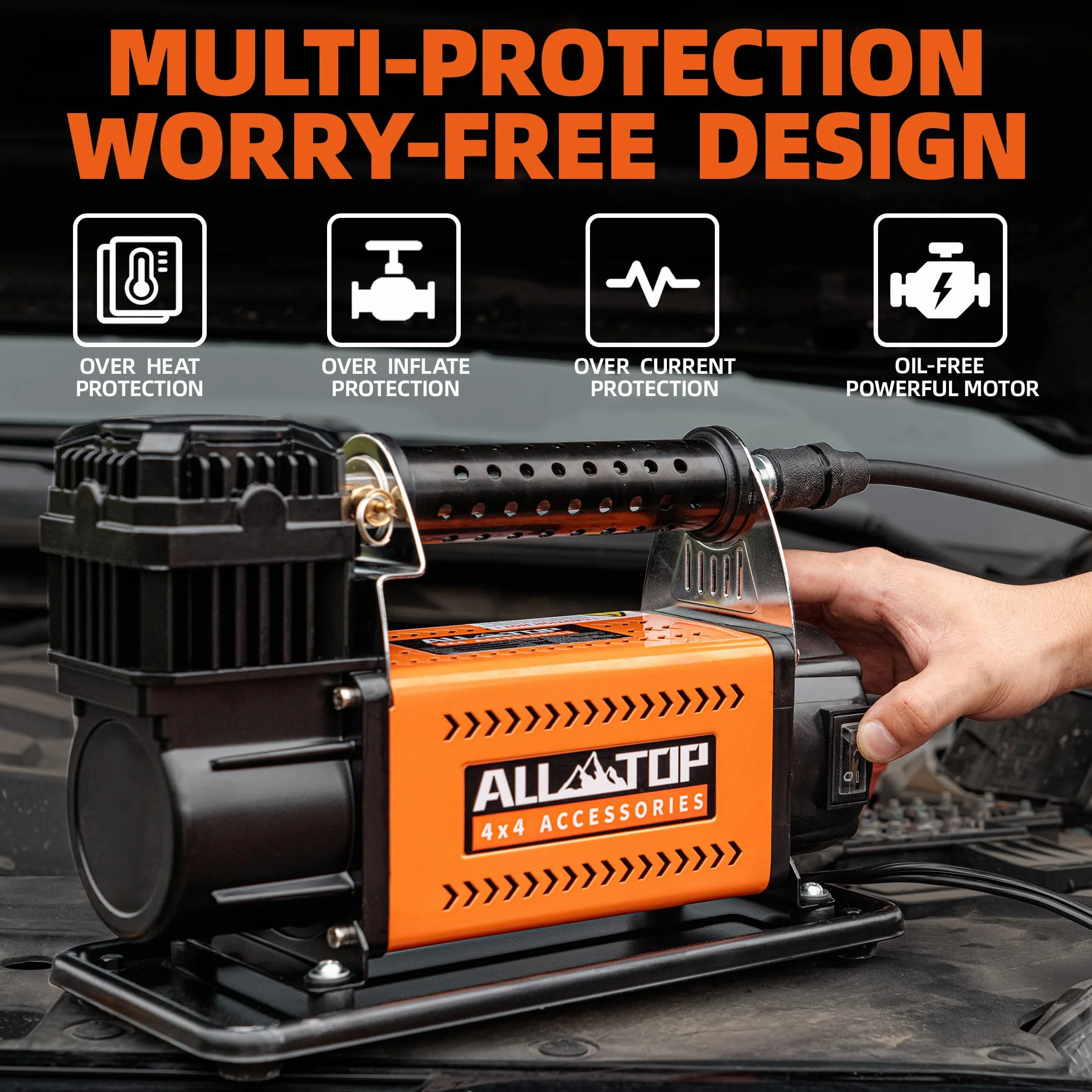 WERPOWER All-Top 4X4 I 12V DC Przenośna sprężarka powietrza Maximum Tire Pressure 150PSI Wskaźnik przepływu 180L/min (160L Sprężarka powietrza)
