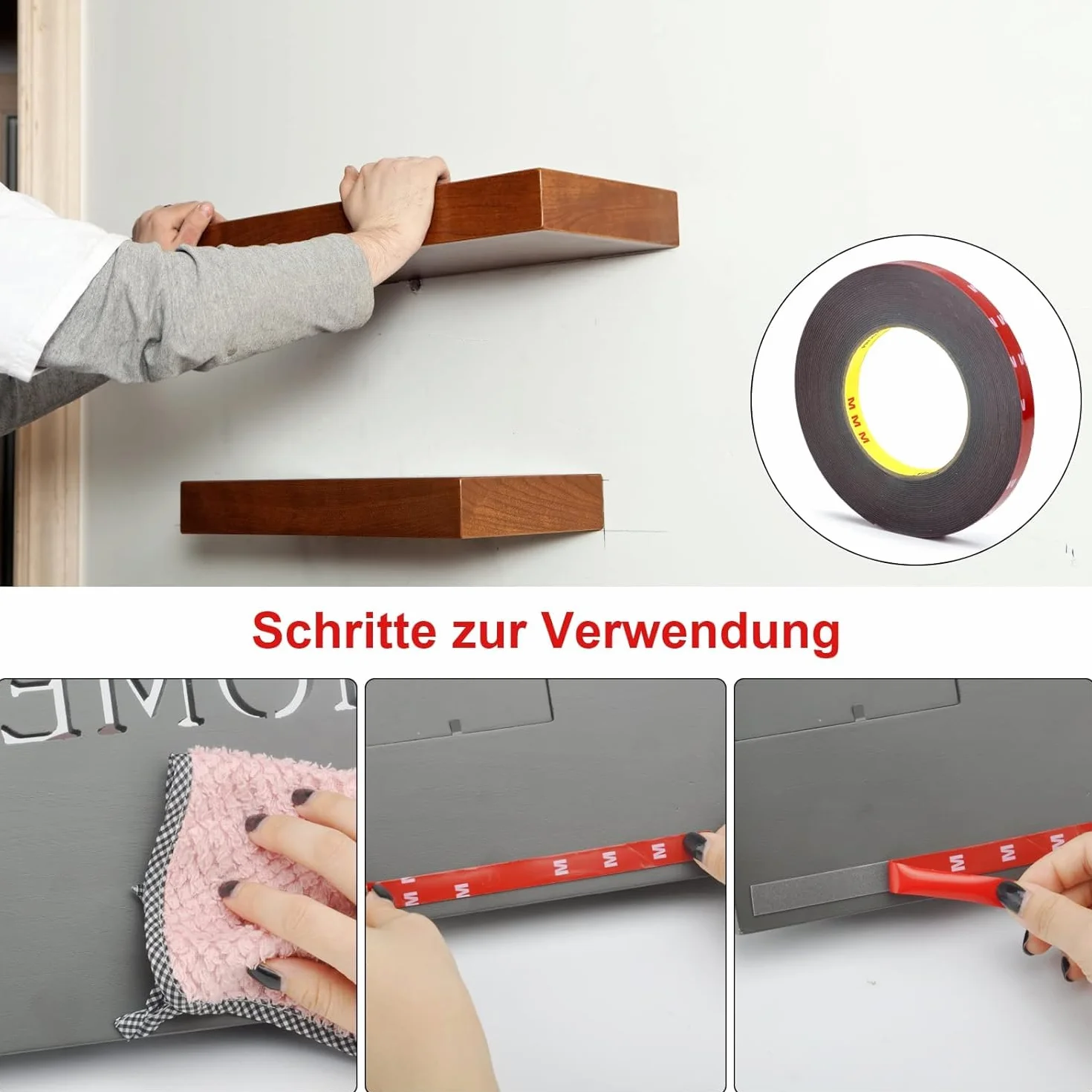 3M Dwustronna taśma klejąca 3M VHB– wodoodporna montażowa, odporna na wysokie temperatury, 10 m x 12 mm, mocna taśma do montażu na ścianie, taśmy LED, dekoracja domu i biura