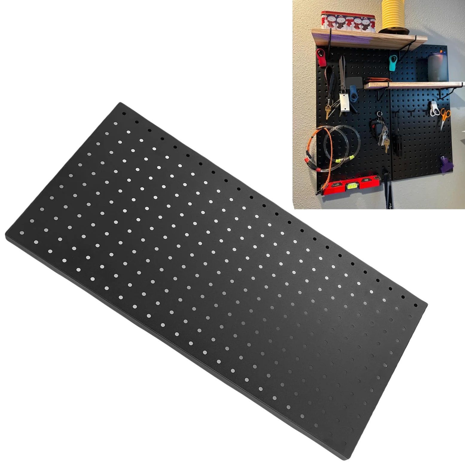 HUIOP Metalowe Panele ścienne z Pegboardami Modułowe Tablice z Narzędziami do Organizowania Narzędzi 24 Cale X 12 Cali Czarny Organizer ścienny Pegboardami Przechowywanie Narzędzi