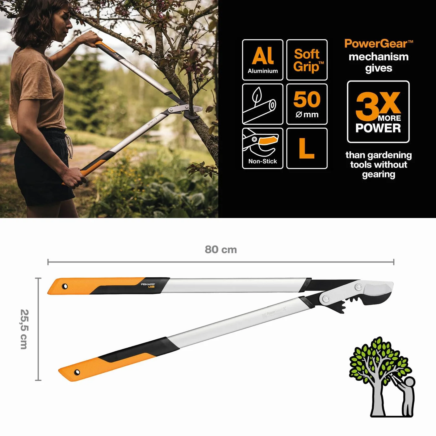 Fiskars Powergear X Sekator Ogrodniczy, Wielokolorowy, LX 98