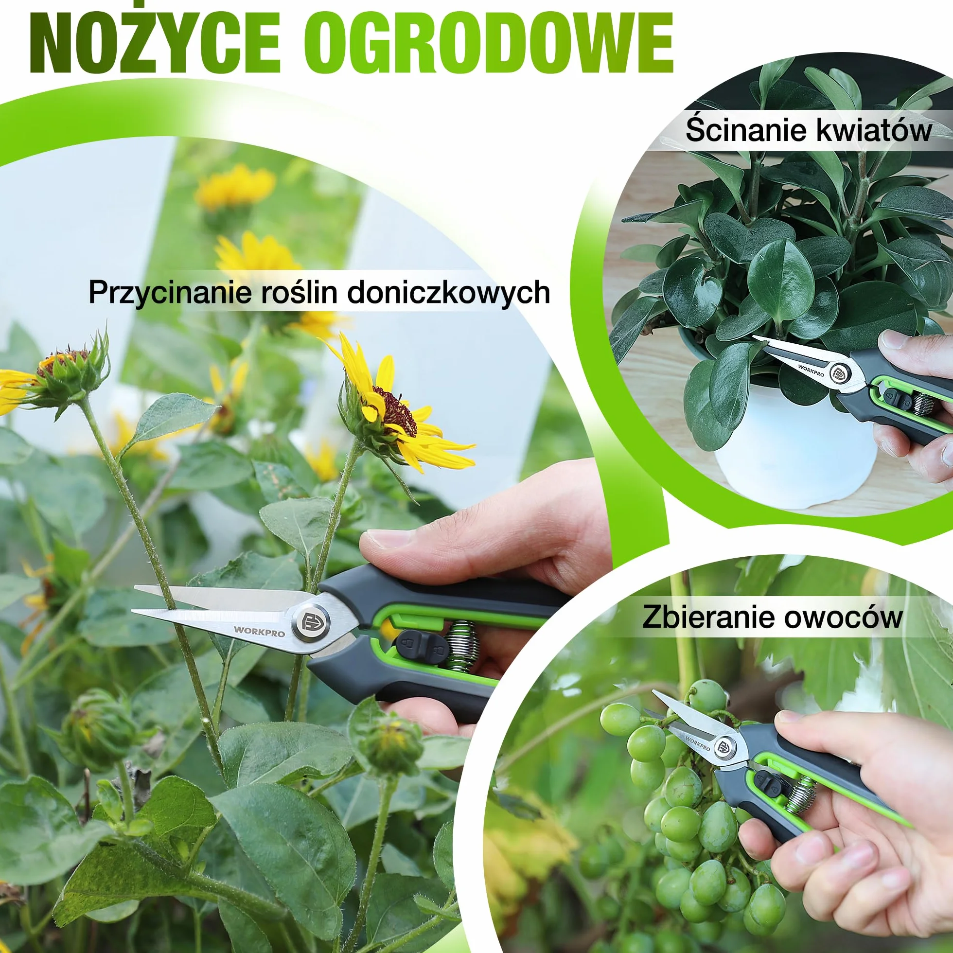 WORKPRO SK5 Bypass 2-Częściowy Zestaw Narzędzi Ogrodowych, Sekator 210 mm, Nożyce 160 mm