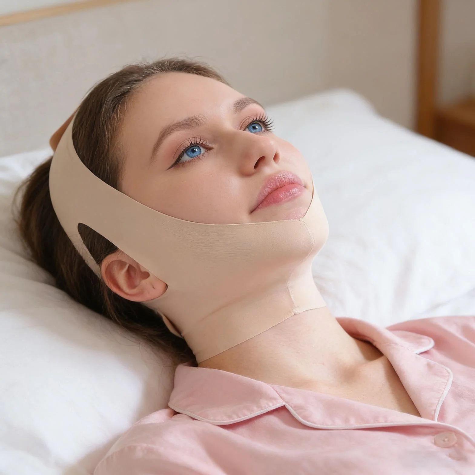 Chin Strap for Sleeping, Adjustable Breathable Face Slimming and Neck Tightening Wrap, Jawline Sculpting Strap for Girls, Daytime or Overnight Use