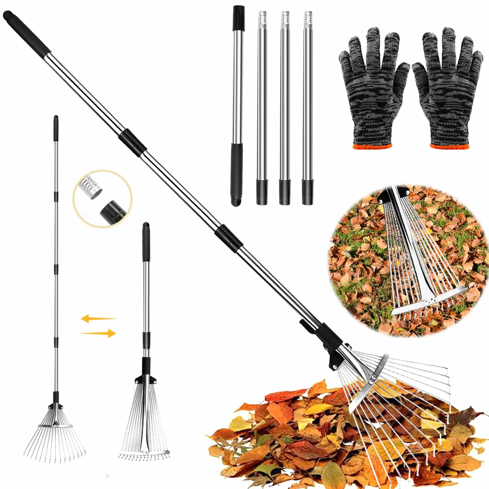 Grabie trawnikowe metalowe 207 cm regulowana szerokość 19-37 cm 15 zębów