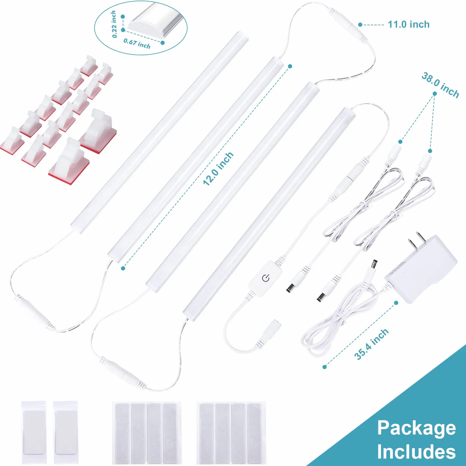 JUSJUBR Oświetlenie podszafkowe LED z regulacją oświetlenia pod szafką 4 sztuki LED pod szafką oświetlenie podszafkowe LED oświetlenie pod blatem, naturalna biel, 4500 K