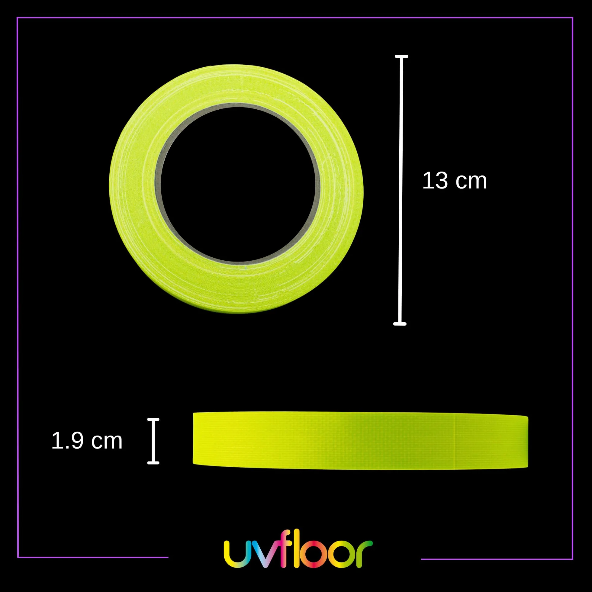 UV FLOOR - Fluo Żółty Gaffer 19mm X 25M - Gaffer Premium Quality - Akcesoria fluorescencyjne - Impreza - Dekoracyjna taśma klejąca -