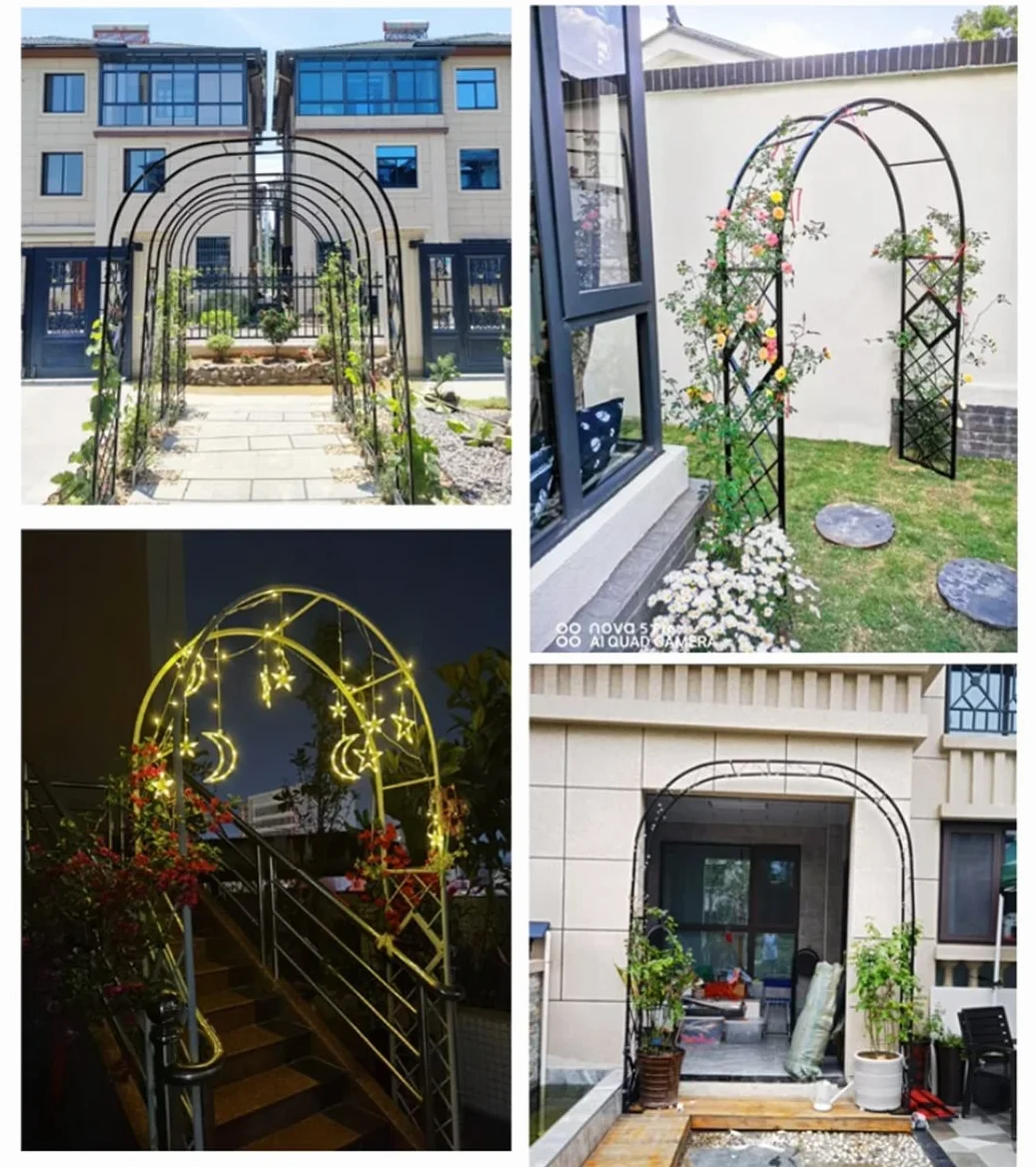 Metalowy łuk ogrodowy, metalowy łuk ogrodowy z kratką, solidna pergola o dużej wytrzymałości 270 cm, łuk różany z przejściem, szeroki 1,4 m, 1,8 m, 2,2 m, 2,6 m, 3 m, 3,4 m, łuki wsporcze z podstawą