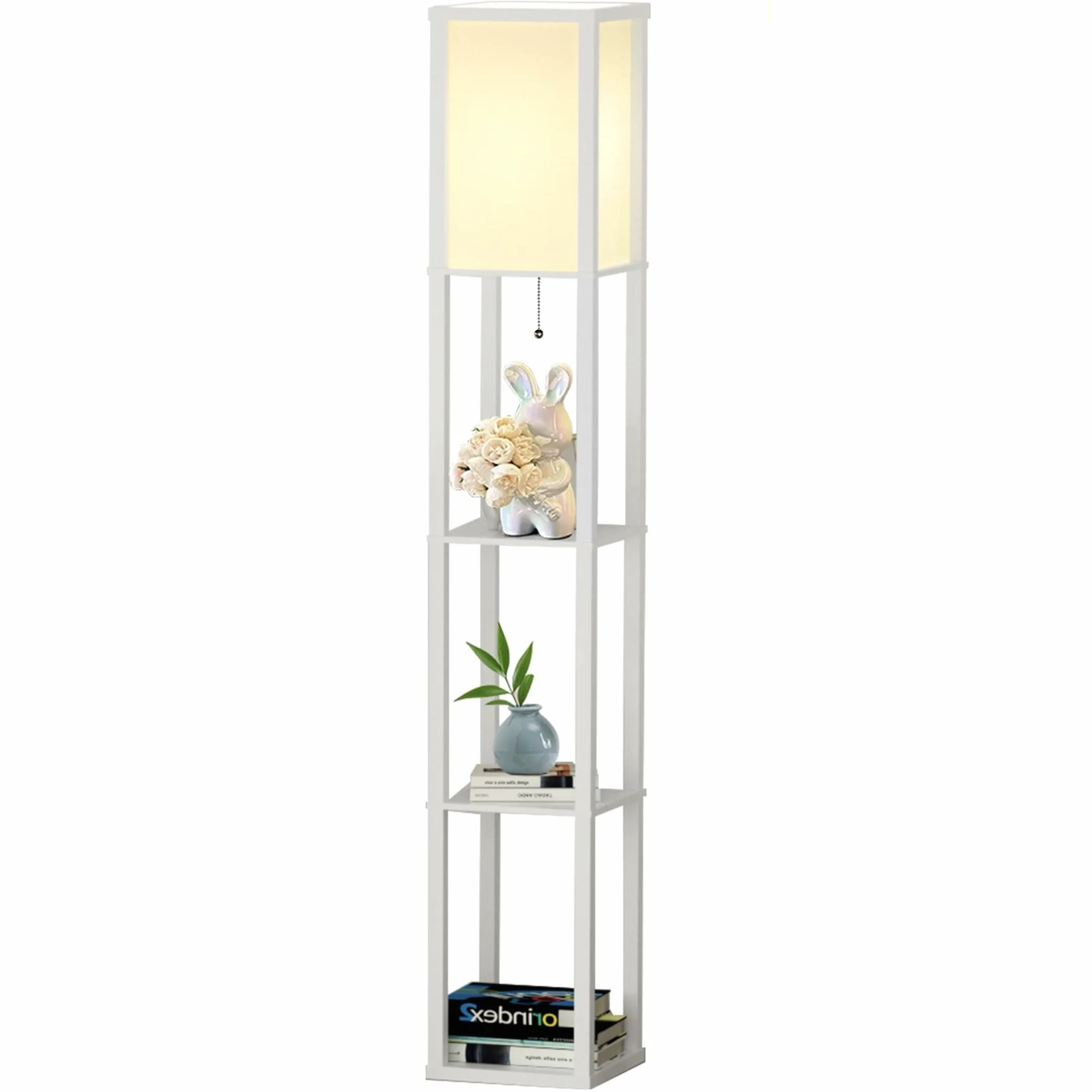 Lampa podłogowa LED wykonana z drewna, lampa podłogowa do salonu z gniazdem E27, lampa podłogowa z półką 3 temperatury barwowe 3000-5000K, lampy podłogowe vintage do salonu sypialni gabinetu
